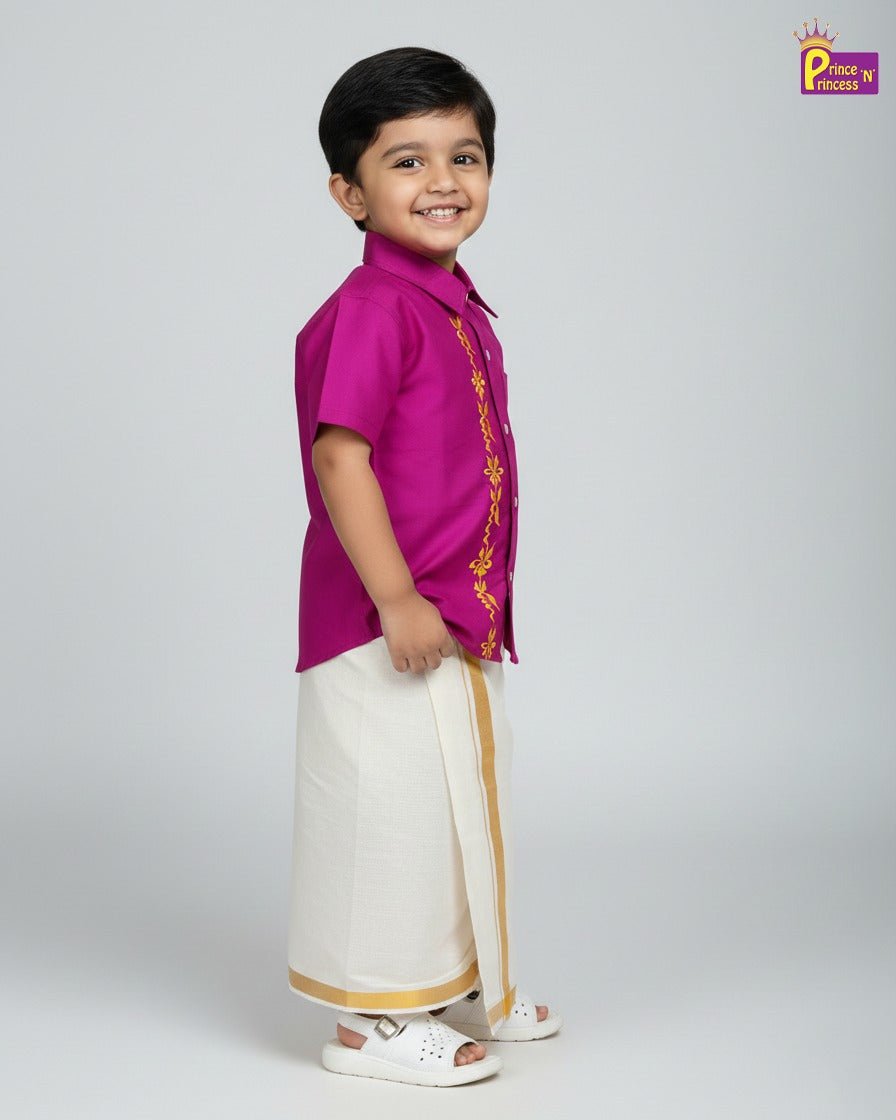Boys South India Purple Shirt Dhoti SD105 - Prince N Princess