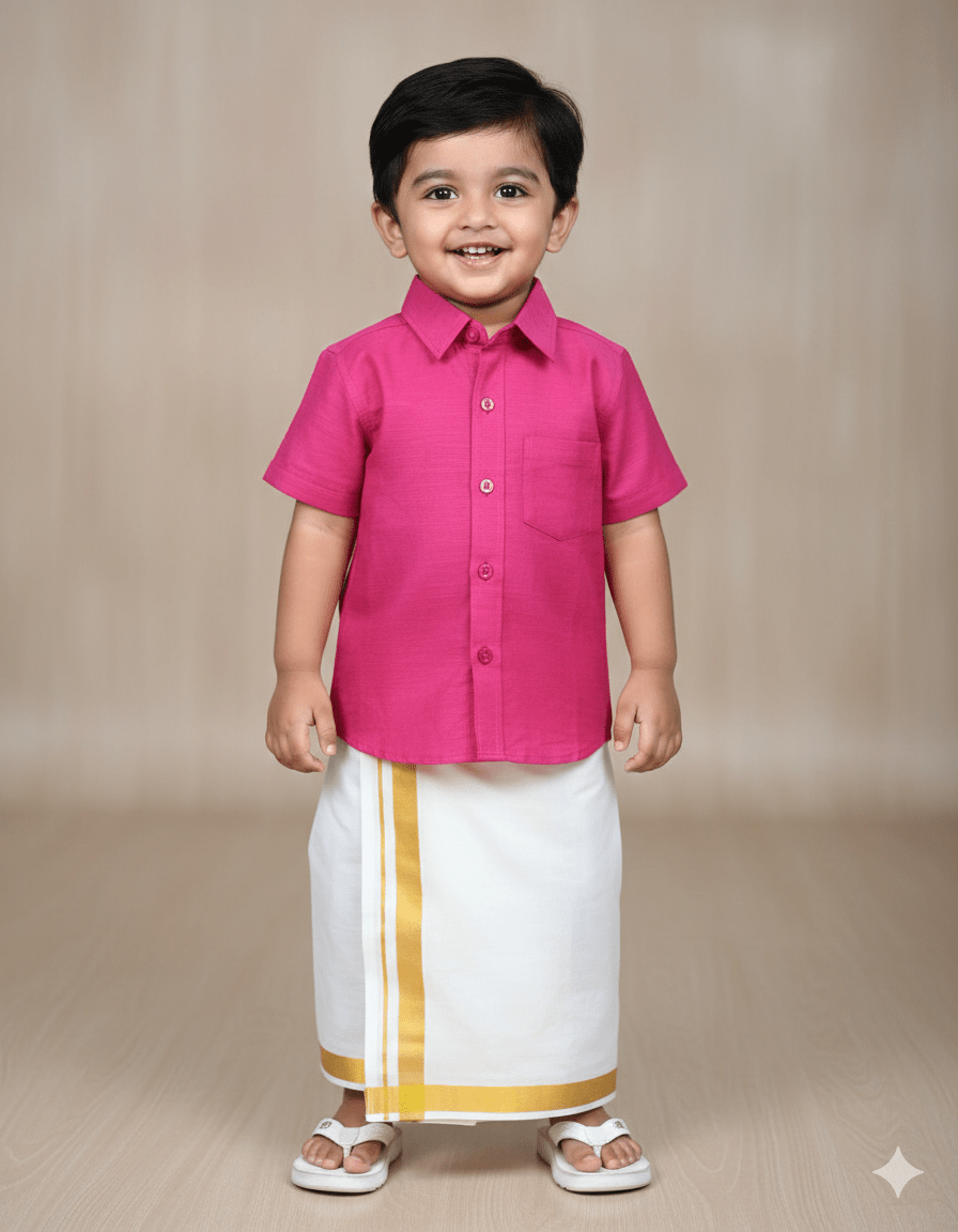 Boys South India Rani Pink Shirt Dhoti SD101 - Prince N Princess