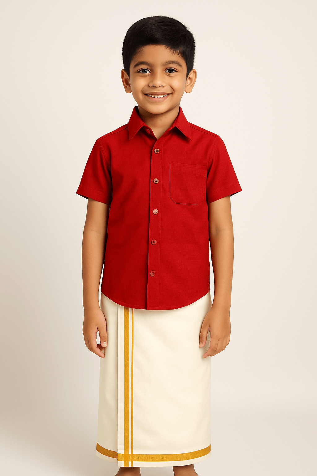 Boys South India Red Shirt Dhoti SD009 - Prince N Princess