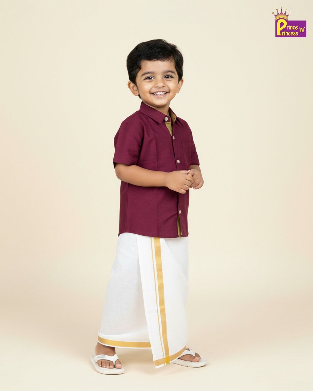 Boys South India Whine Shirt Dhoti SD108 - Prince N Princess