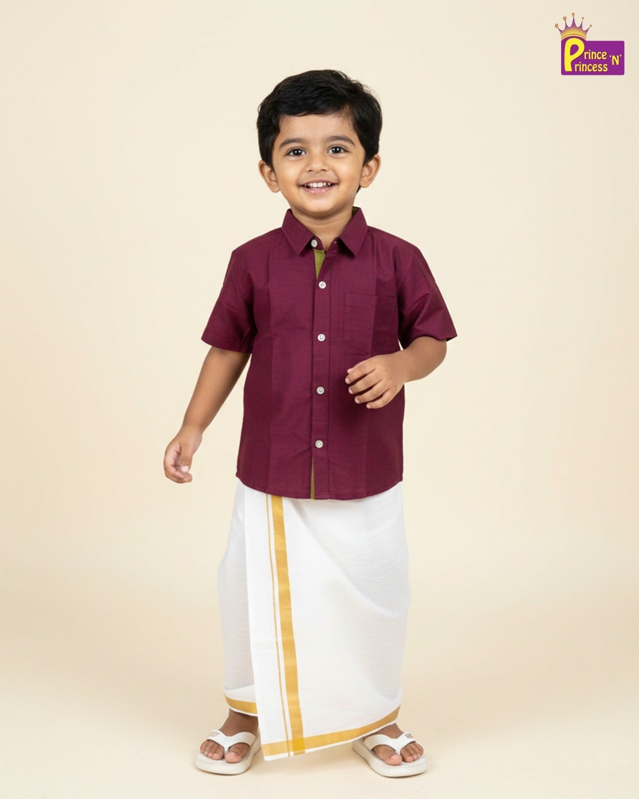 Boys South India Whine Shirt Dhoti SD108 - Prince N Princess