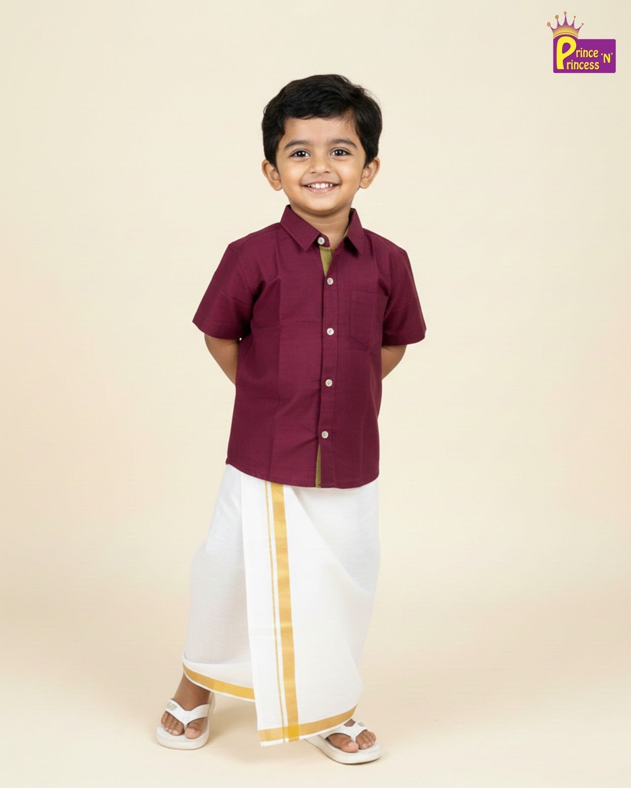 Boys South India Whine Shirt Dhoti SD108 - Prince N Princess