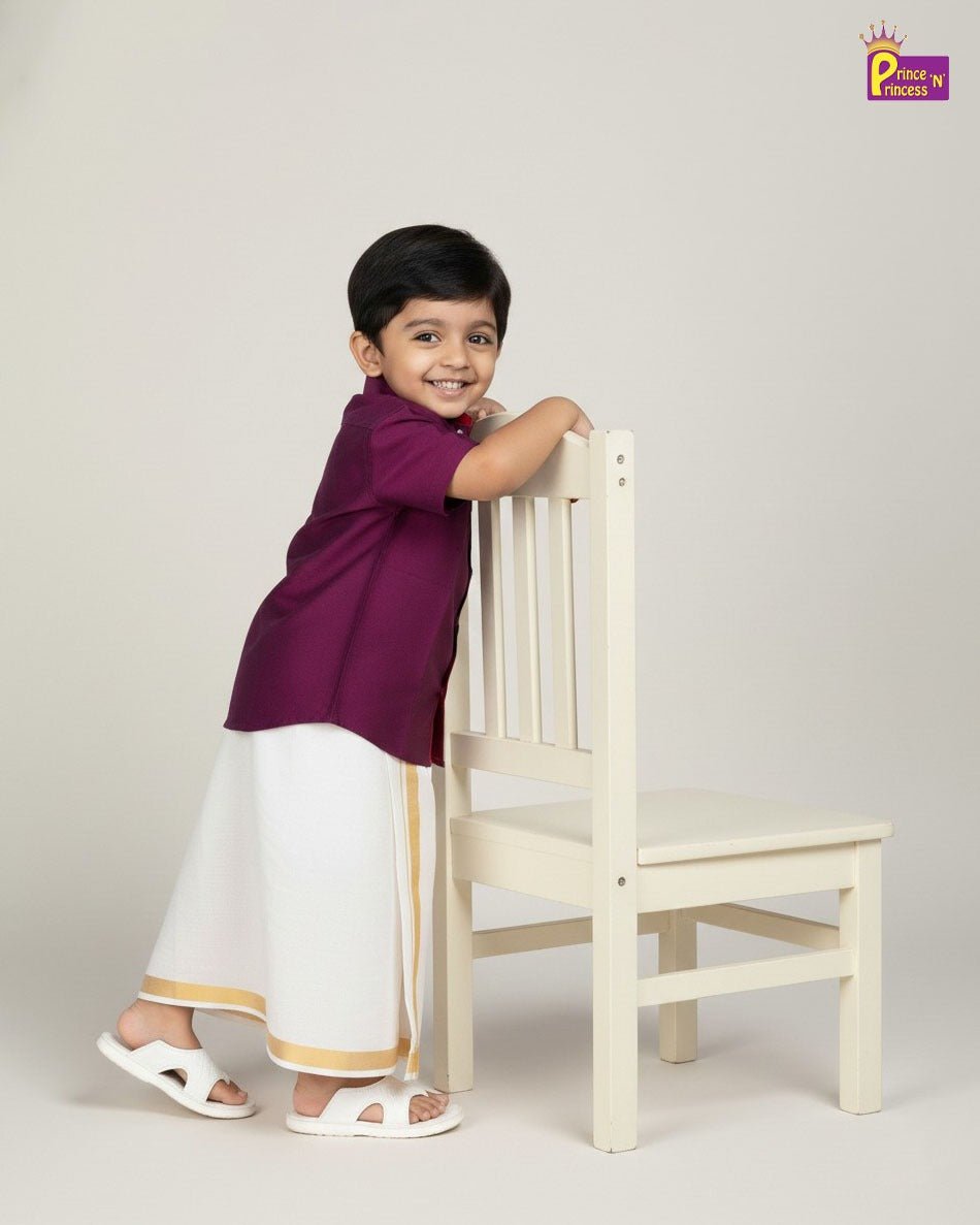 Boys South India Whine Shirt Dhoti SD109 - Prince N Princess