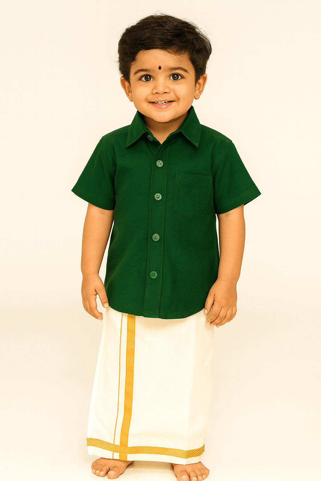 Boys South Indian Bottle Green Shirt Dhoti SD016 - Prince N Princess