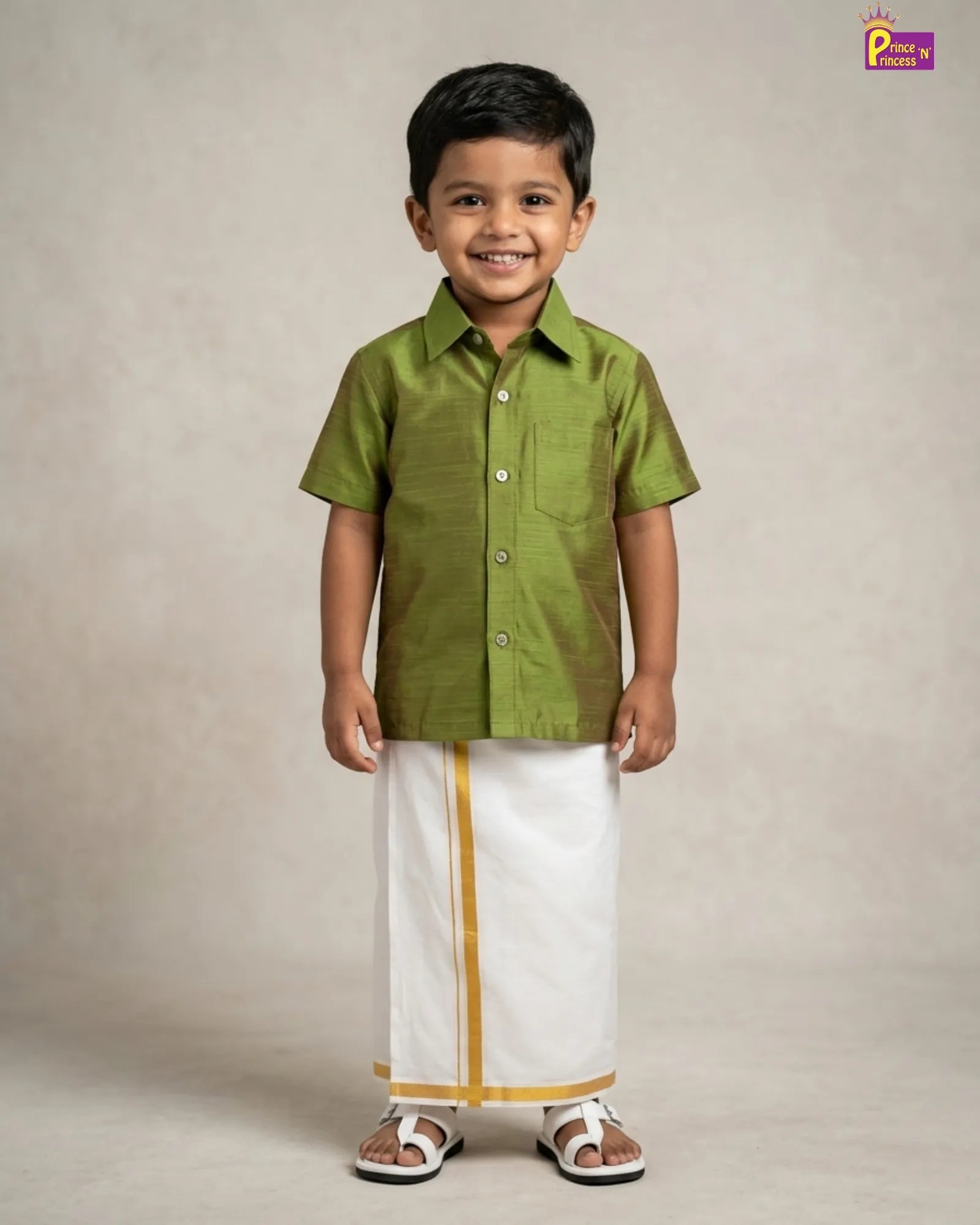 Boys South Indian Green Shirt Dhoti SD003 for kids festival wear