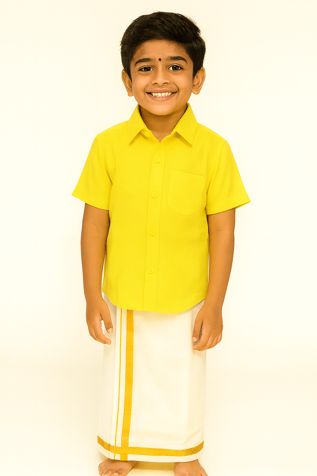 Boys South Indian Lemon Yellow Shirt Dhoti SD104 - Prince N Princess
