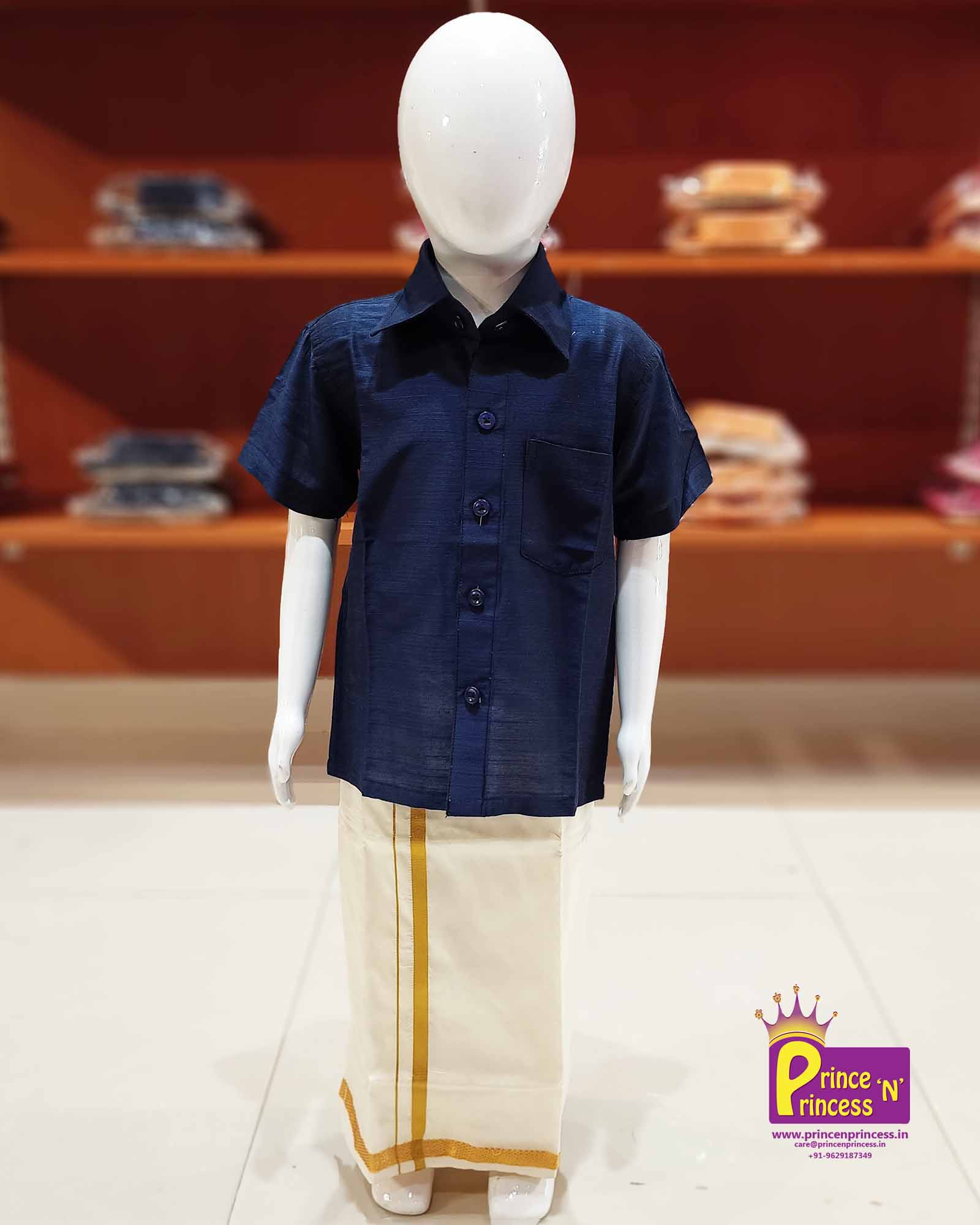 Boys South Indian Navy Shirt Dhoti SD081 - Prince N Princess