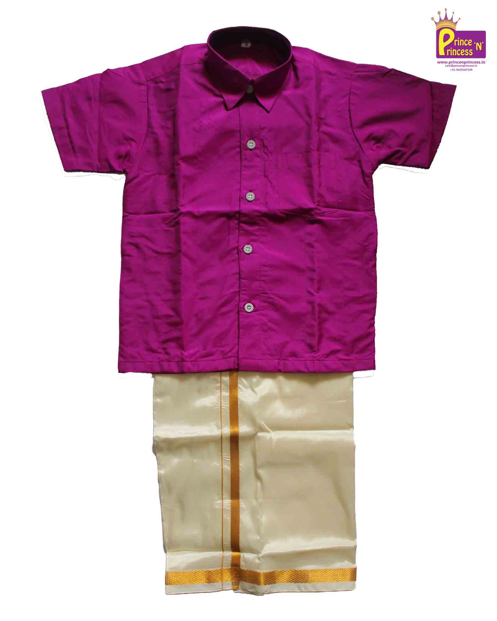Boys South Indian Rani Pink Shirt Dhoti SD008 - Prince N Princess