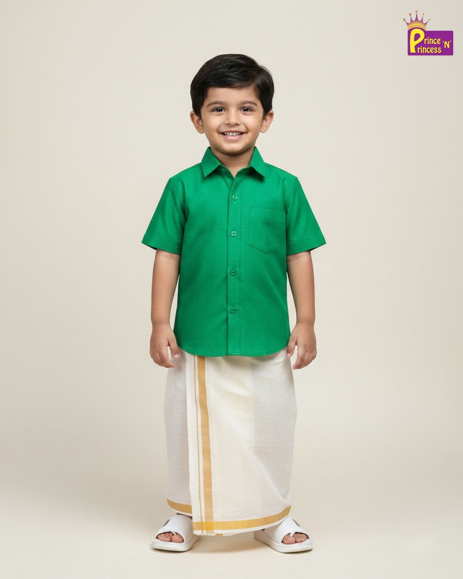 Boys South Indian Shirt Dhoti Green SD110 - Prince N Princess