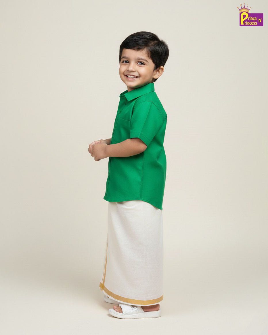 Boys South Indian Shirt Dhoti Green SD110 - Prince N Princess