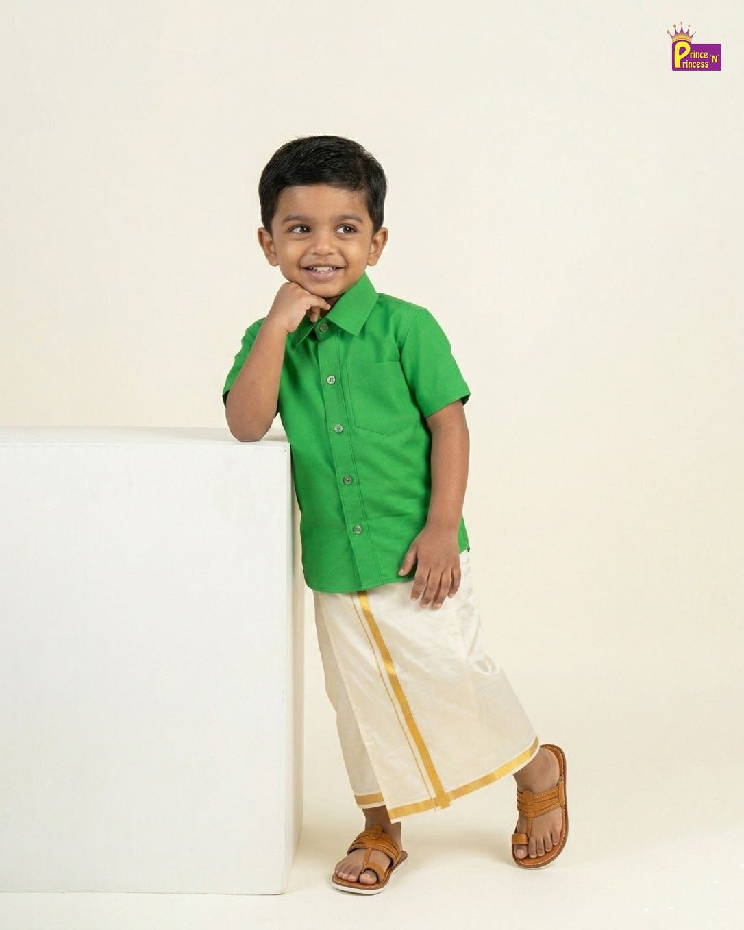 Boys South Indian Shirt Dhoti in Green SD113 - Prince N Princess