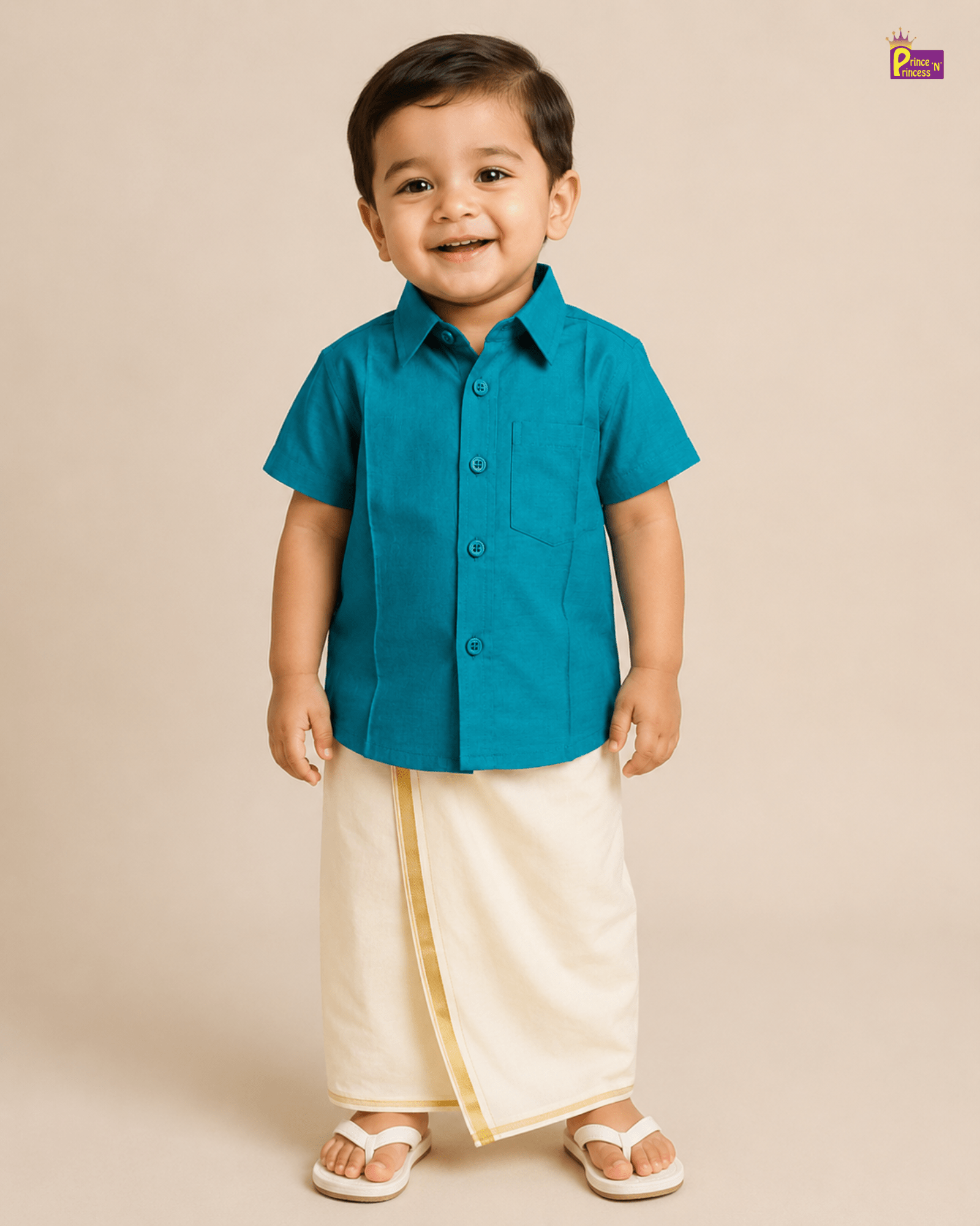 Boys South Indian Shirt Dhoti in Rama Blue SD105 for kids festival wear