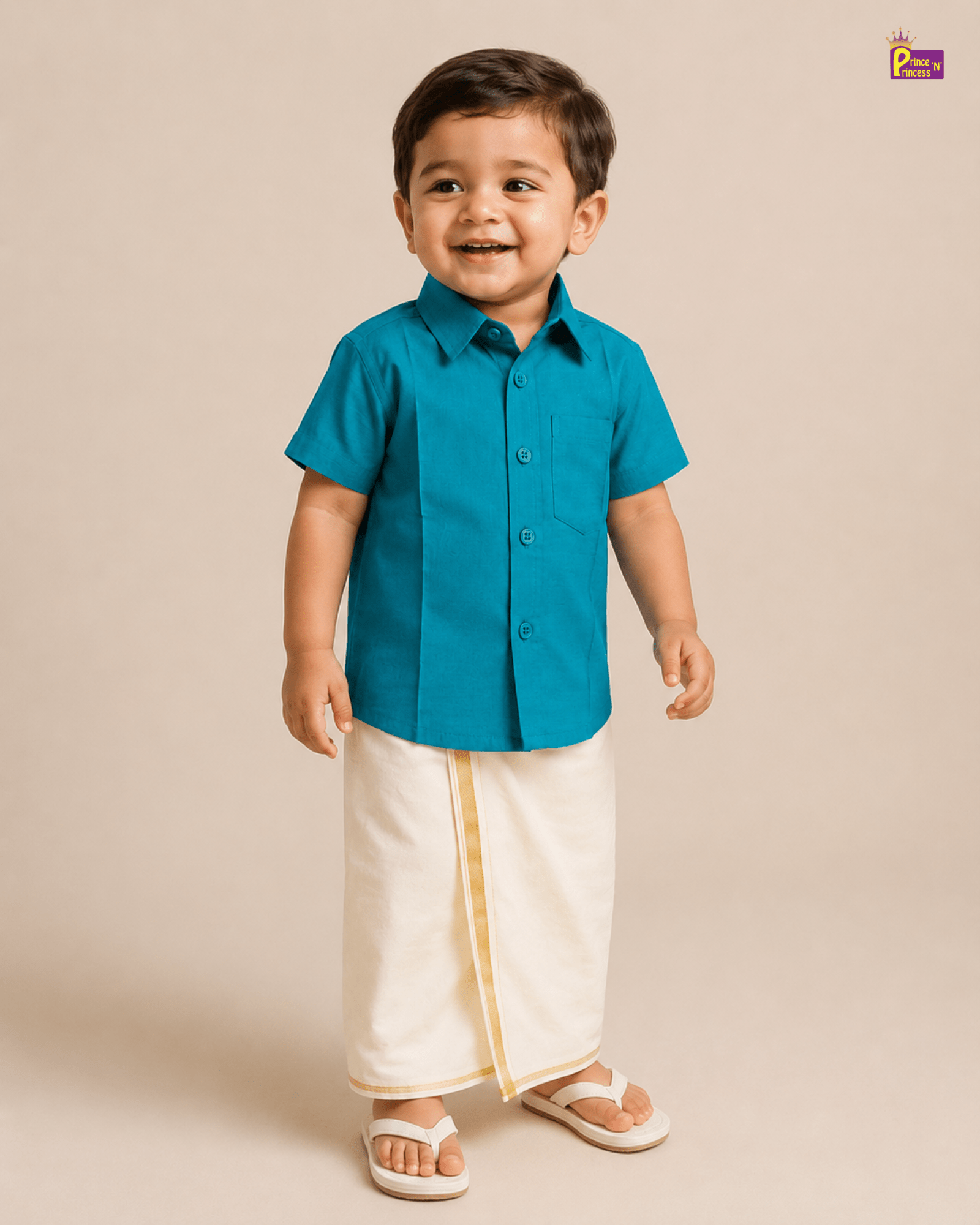 Boys South Indian Shirt Dhoti in Rama Blue SD105 for kids festival wear