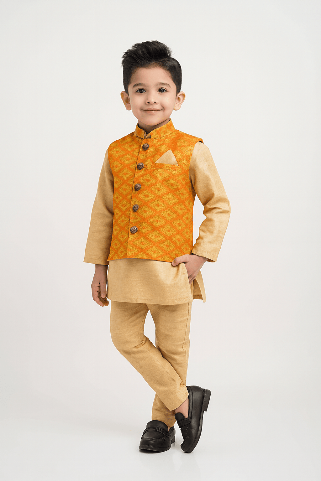 Boys Toddlers Orange Overcoat Sherwani KP170 - Prince N Princess