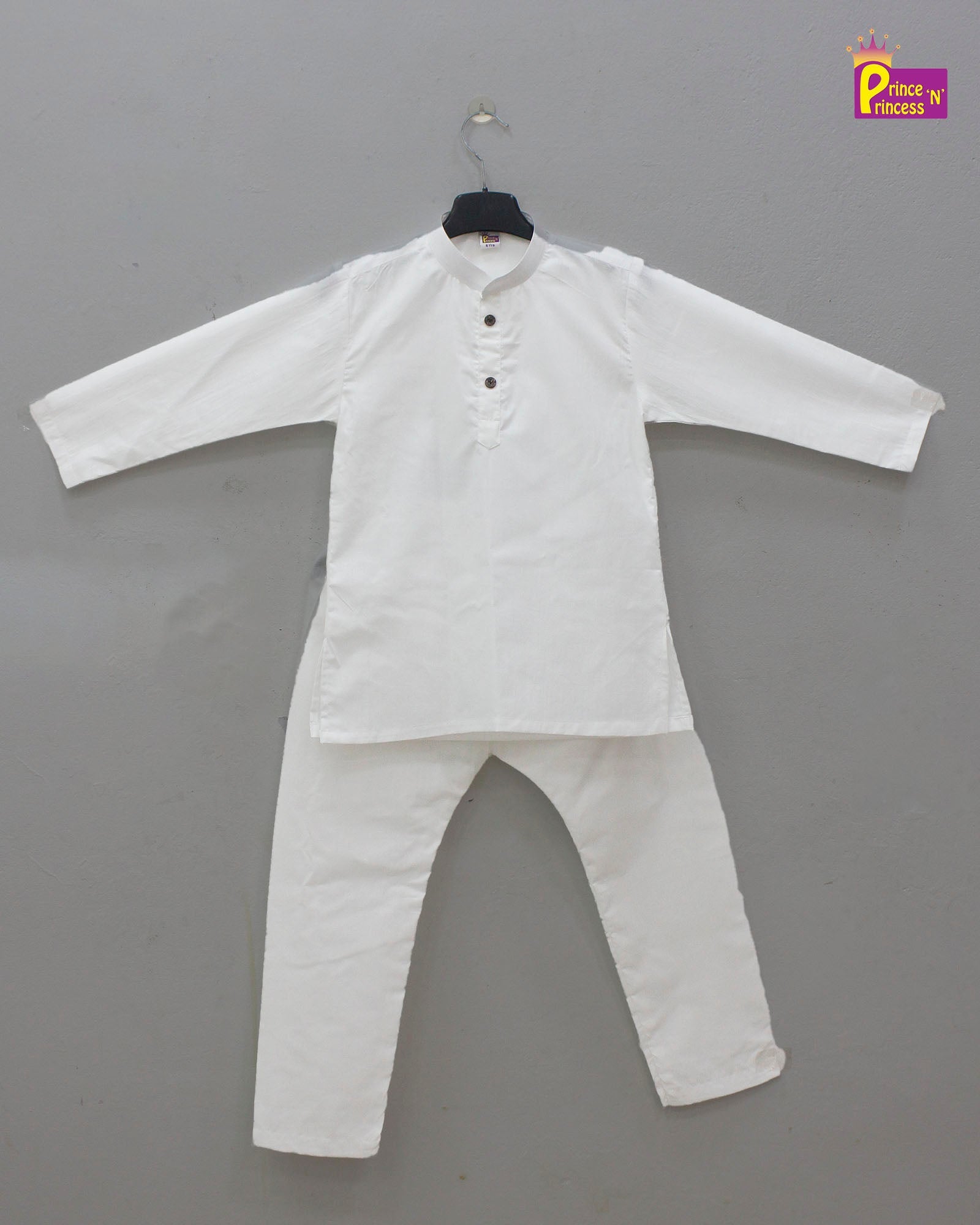 Boys White Cotton kurta Pajama KP173 - Prince N Princess