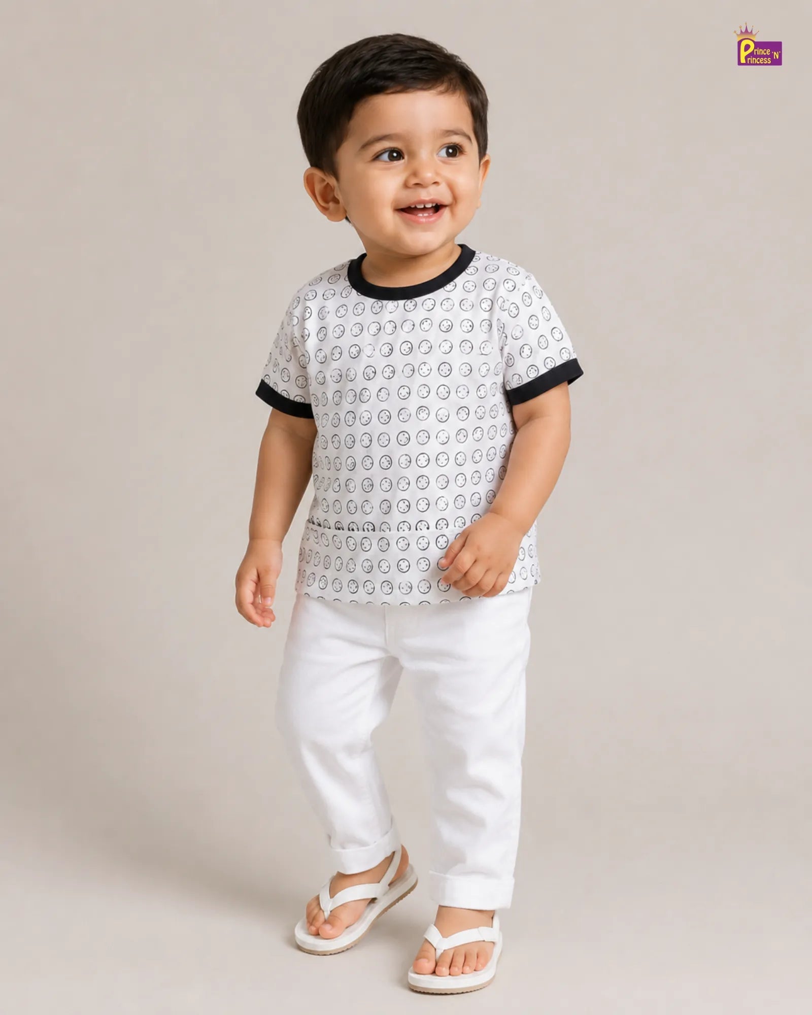 Boys White Printed TShirt TS056 for kids festival wear