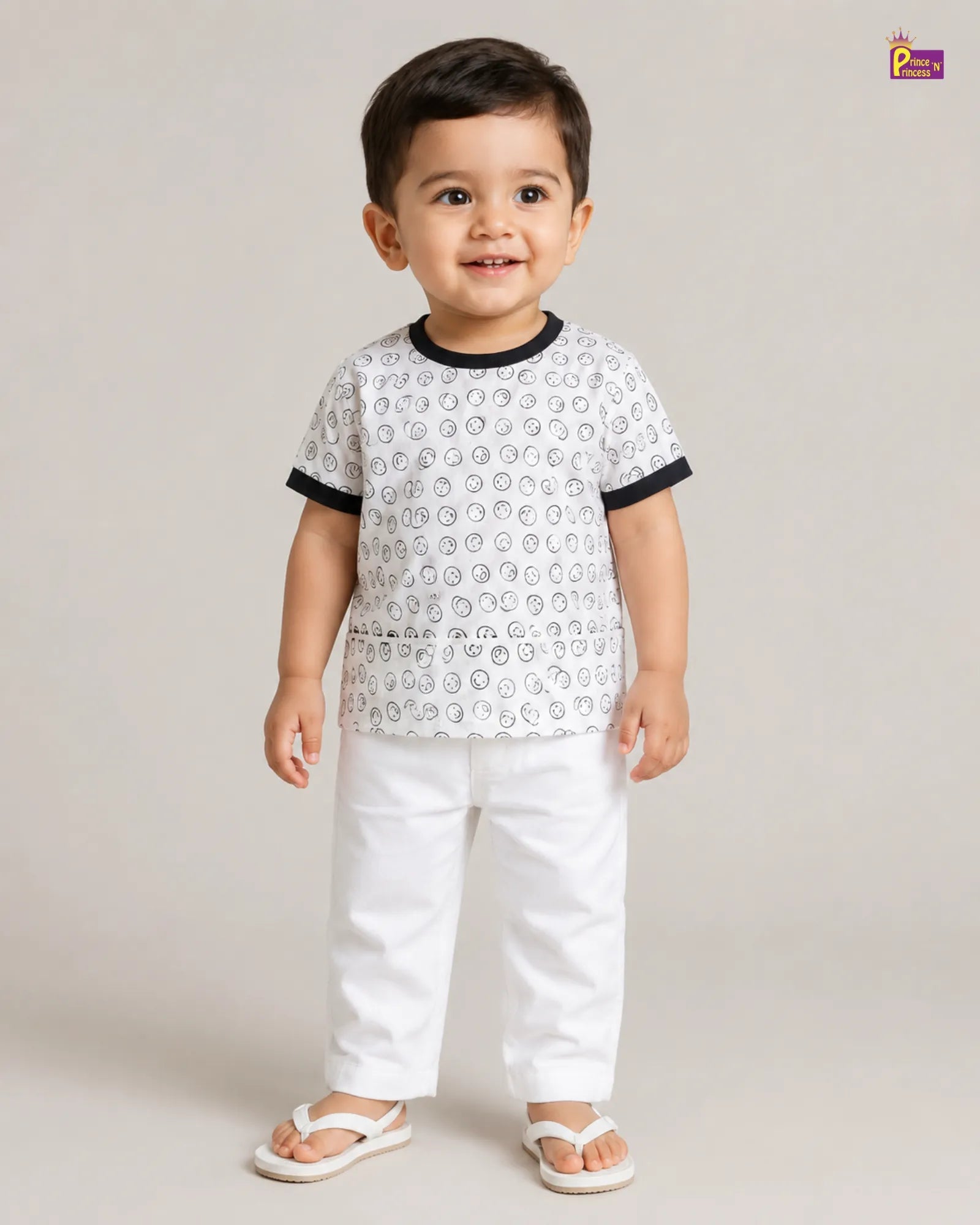 Boys White Printed TShirt TS056 for kids festival wear