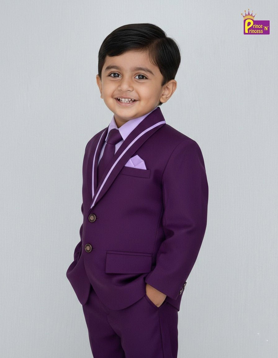 Boys Wine Wtih Purple Coat Suite WC021 - Prince N Princess