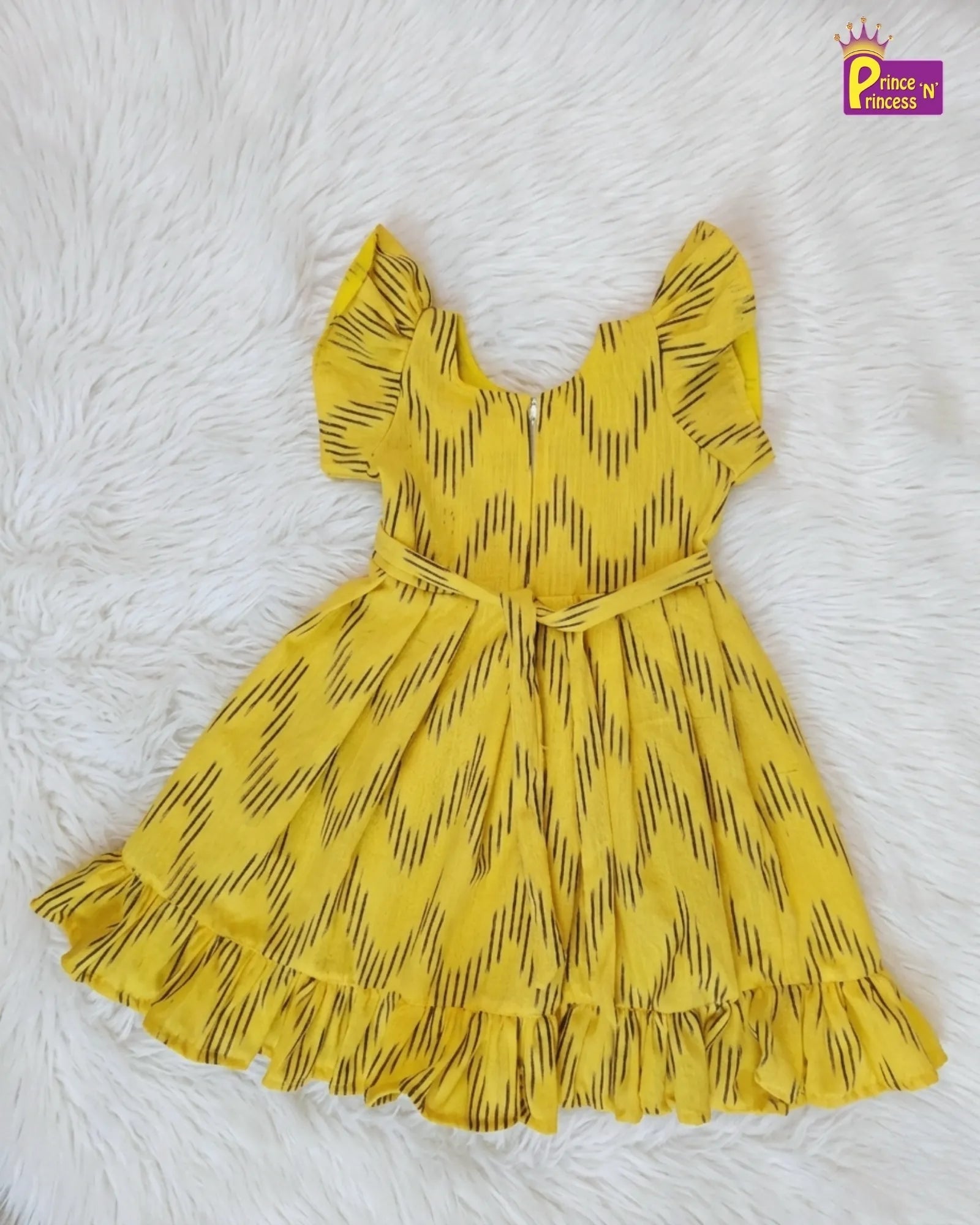 Breathable Cotton Ikkat Knee Frock for Girls - Comfortable Summer Dress CF393 - Prince N Princess