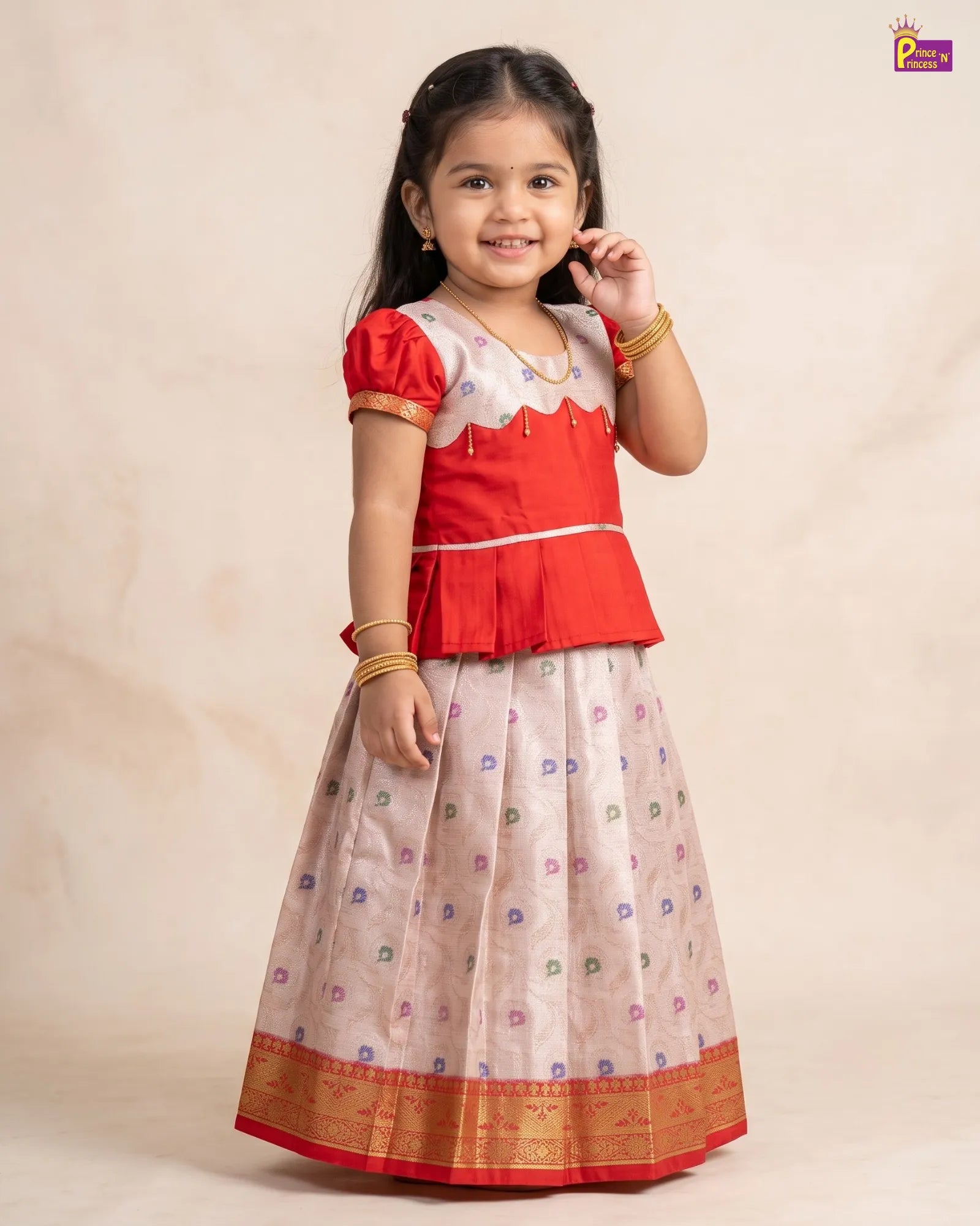 Pattu Pavadai for Girls - Red & Blush Pink  PPP1530