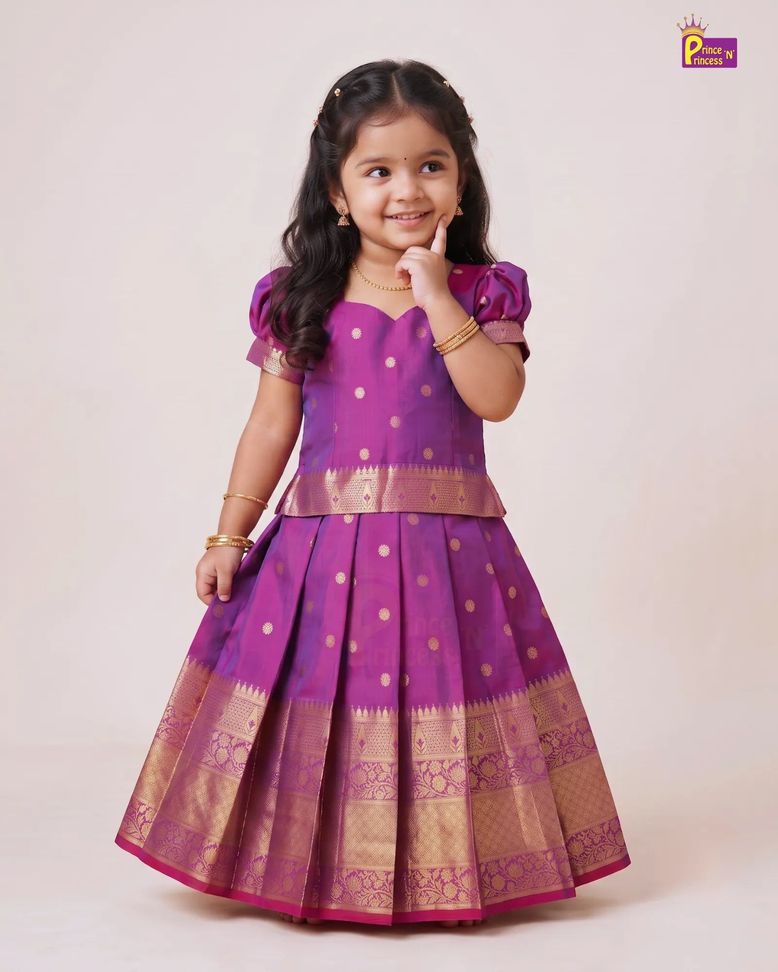 Purple Magenta Pattu Pavadai for Girls | Gold Buta Silk PPP2138