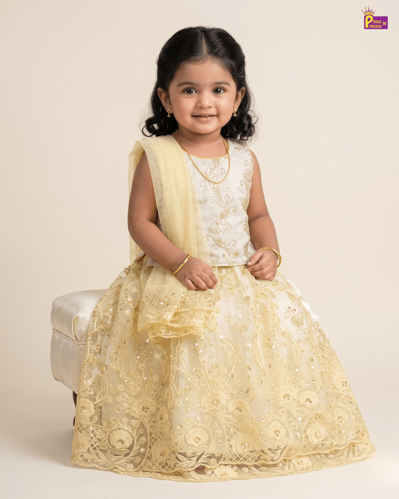 Champagne Gold Sequin Embroidered Lehenga Choli for Baby Girls LC188 for kids festival wear
