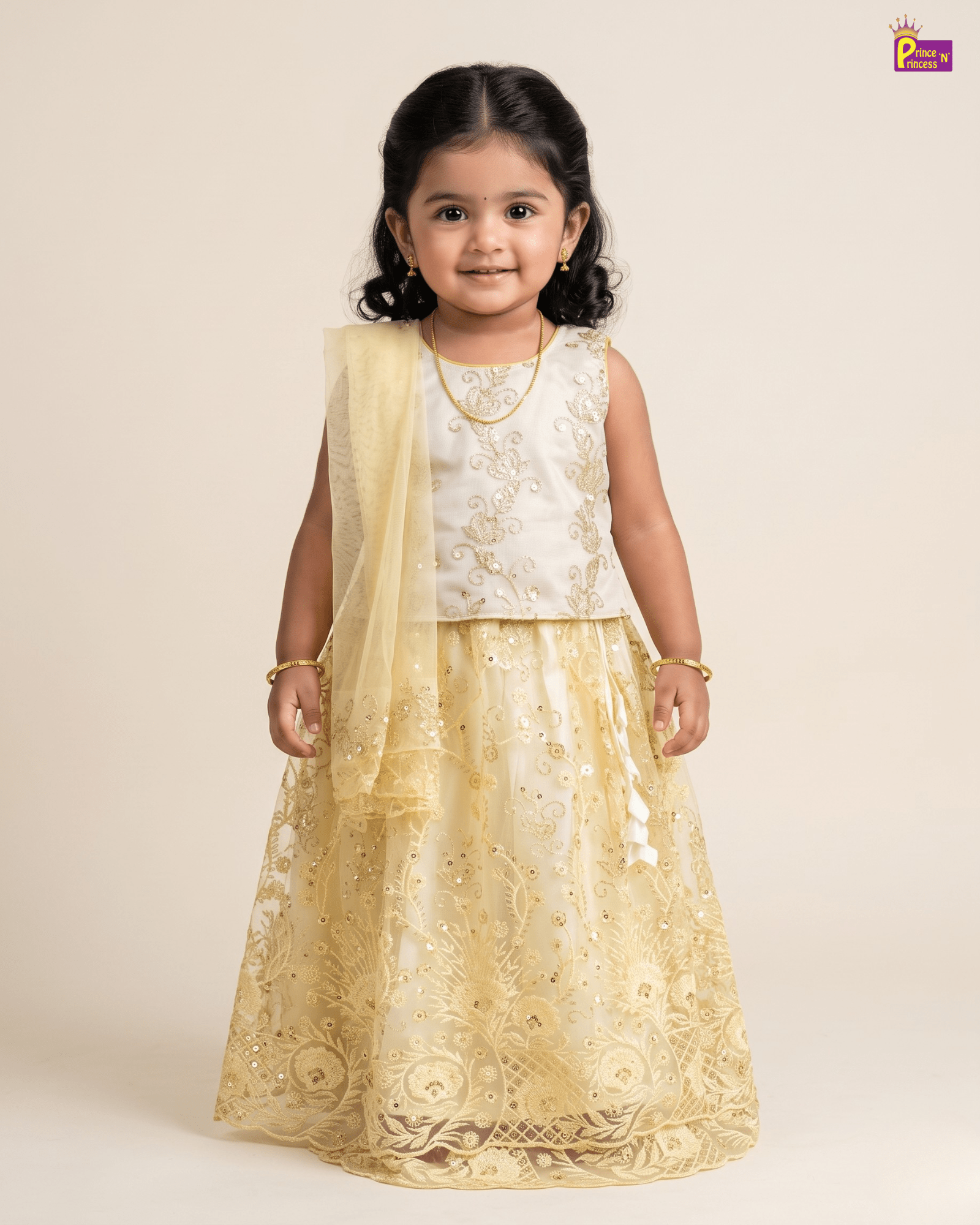 Champagne Gold Sequin Embroidered Lehenga Choli for Baby Girls LC188 for kids festival wear