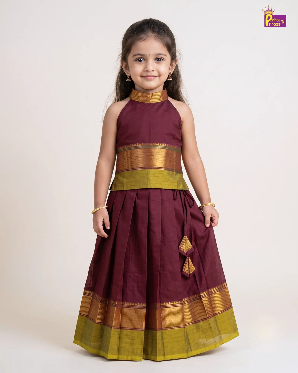 Chettinad Cotton Halter Neck Pavadai for Girls - Diwali Festive Set PPP2178 for kids festival wear