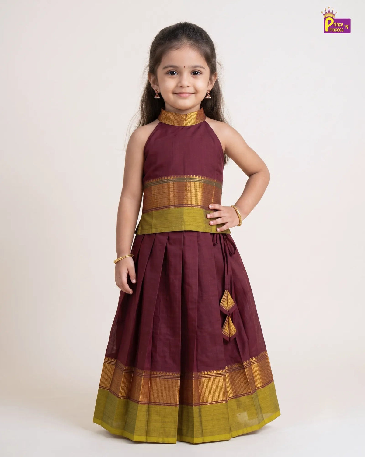 Chettinad Cotton Halter Neck Pavadai for Girls - Diwali Festive Set PPP2178 for kids festival wear