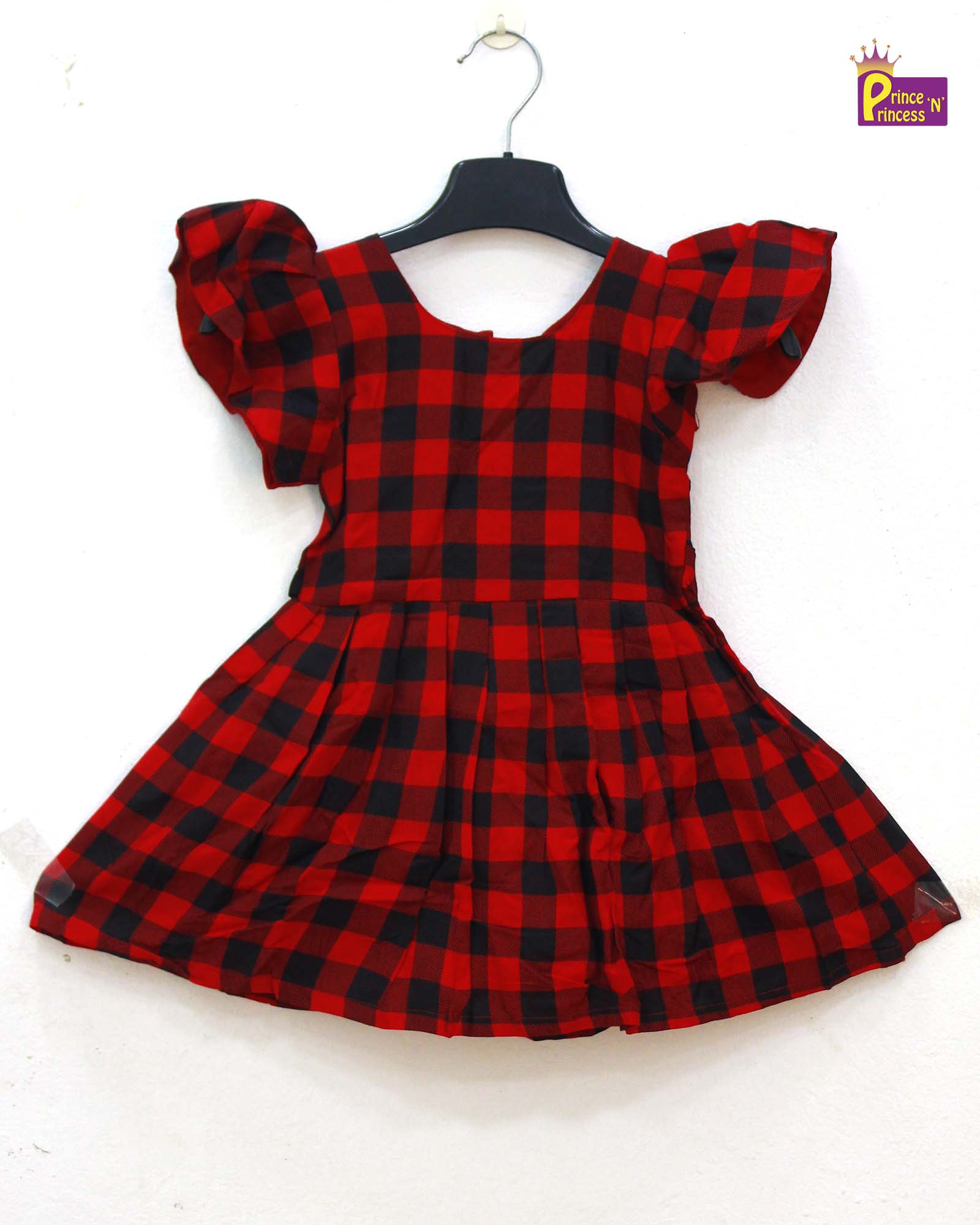 Cotton Black Red Frock in Checks Desgin CF104 - Prince N Princess