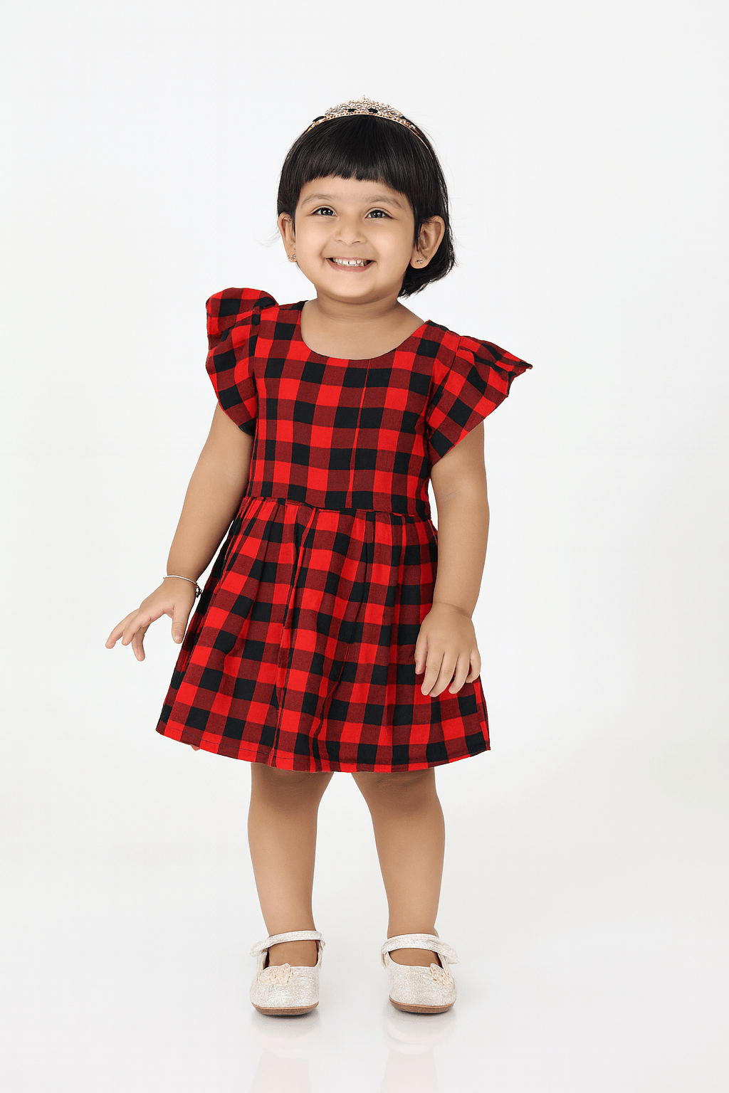 Cotton Black Red Frock in Checks Desgin CF104 - Prince N Princess