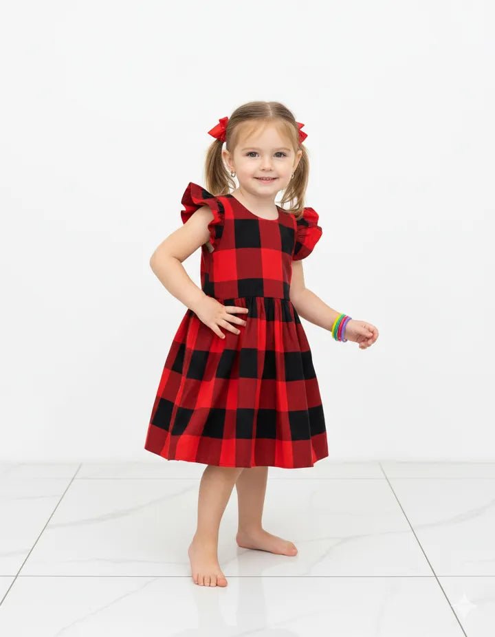 Cotton Black Red Frock in Checks Desgin CF134 - Prince N Princess