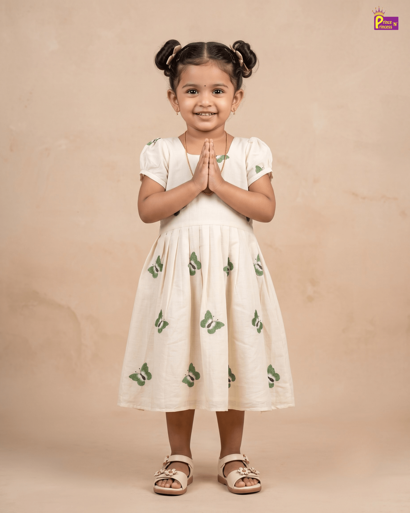 Cream Butterfly Embroidery Cotton Frock for Girls | Soft Casual Dress CF378 for kids festival wear