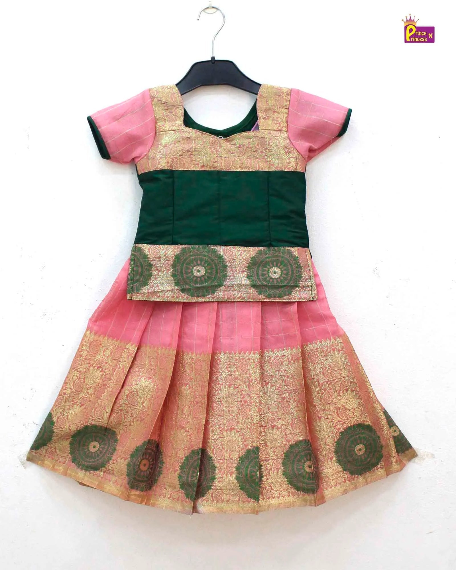 Dark Green And Beige Traditional Pattu Pavadai PPP1743 - Prince N Princess