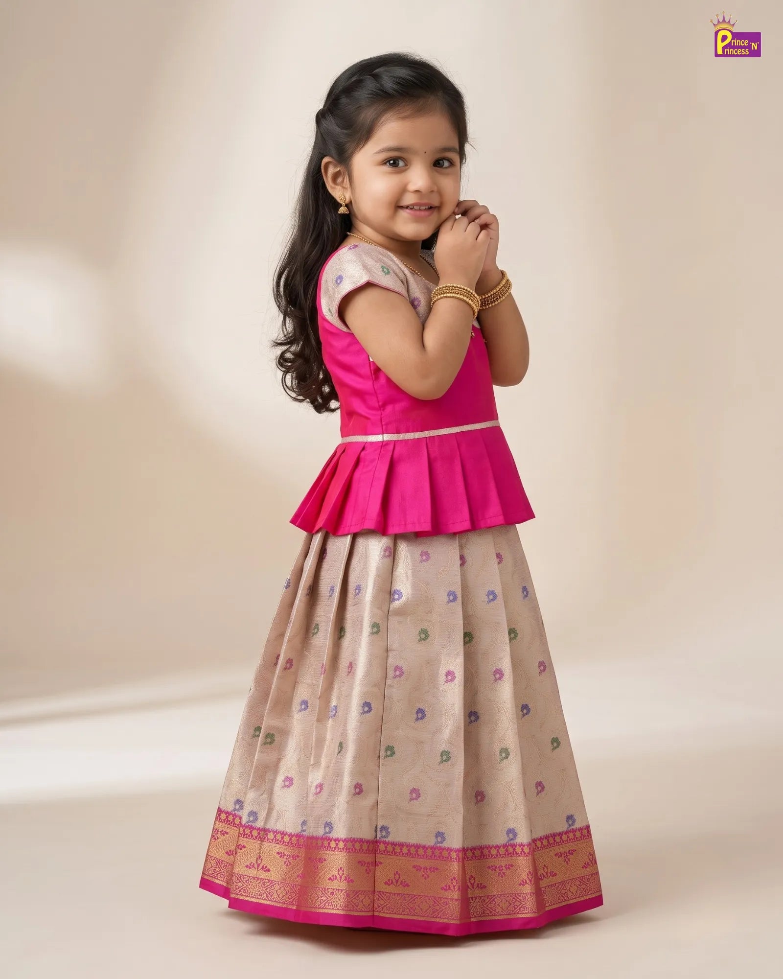 Pattu Pavadai for girls in a beautiful pink and peach combination PPP1531_1