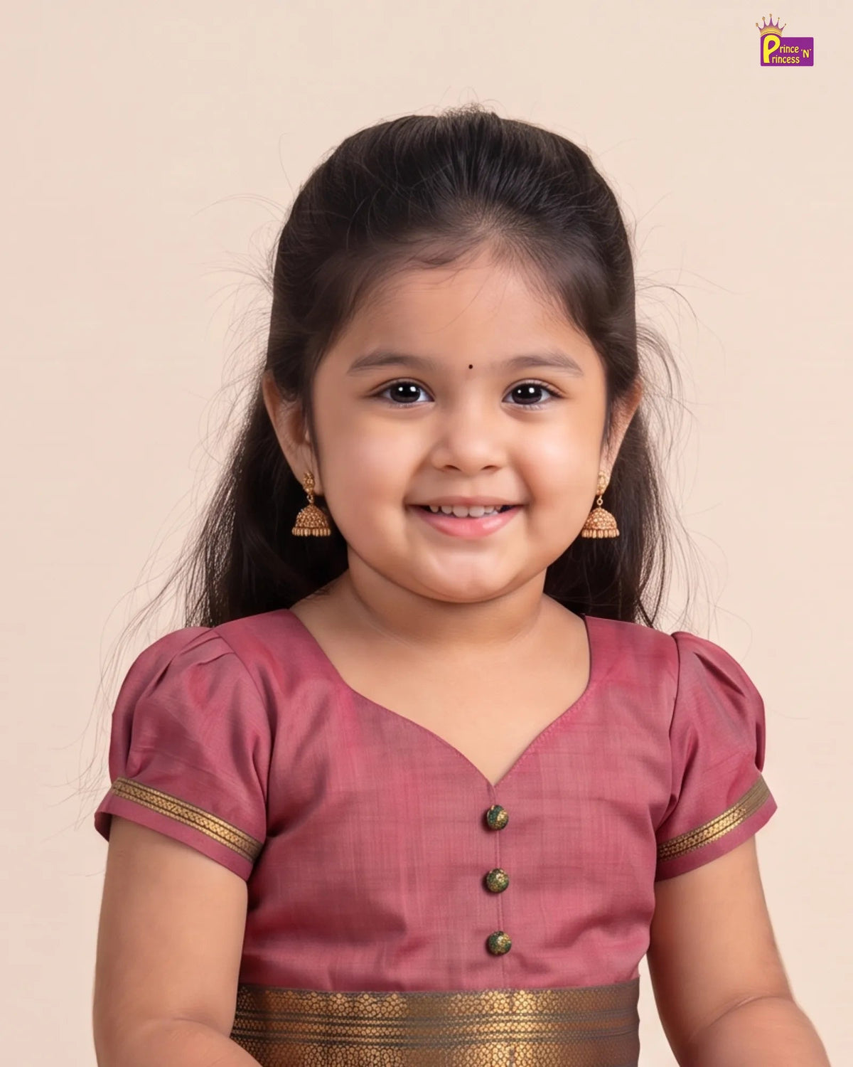 Dusty Rose Chettinad Cotton Long Gown for Girls - Festival Wear PG746 for kids festival wear