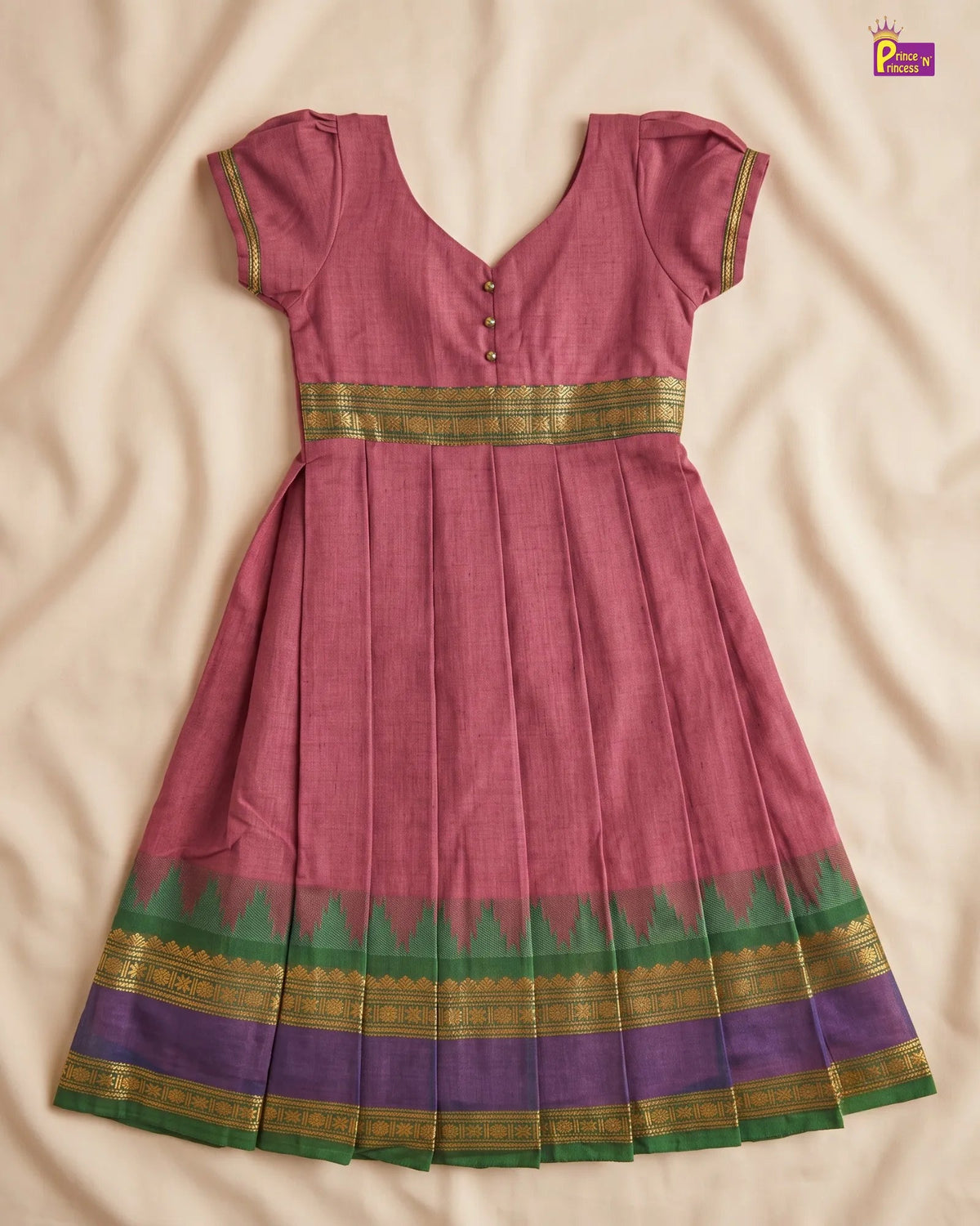 Dusty Rose Chettinad Cotton Long Gown for Girls - Festival Wear PG746 for kids festival wear