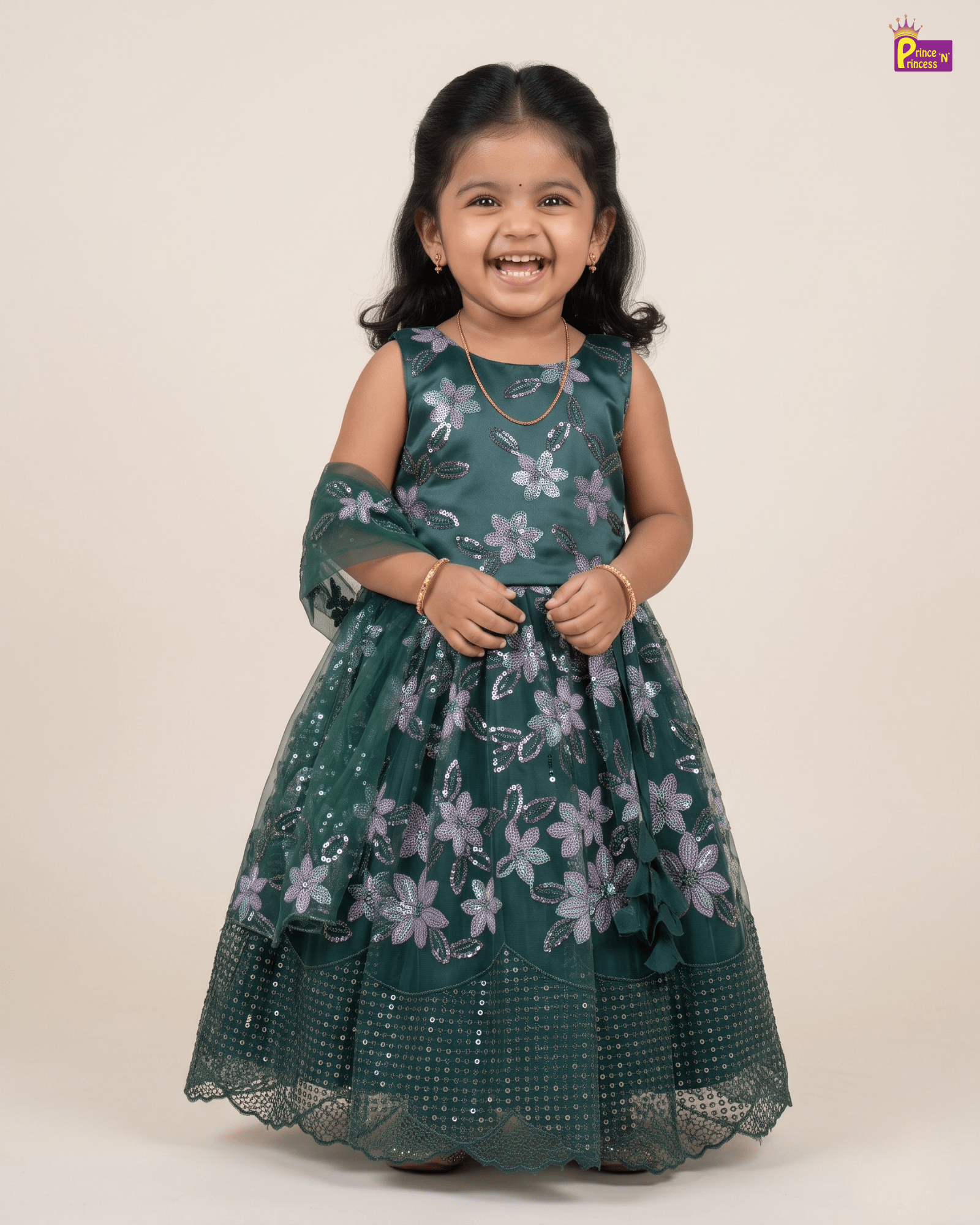 Emerald Green Floral Sequin Lehenga Choli for Baby Girls LC217 for kids festival wear