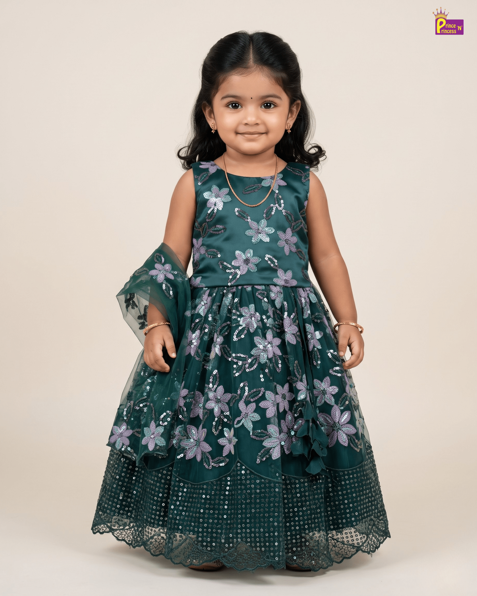 Emerald Green Floral Sequin Lehenga Choli for Baby Girls LC217 for kids festival wear