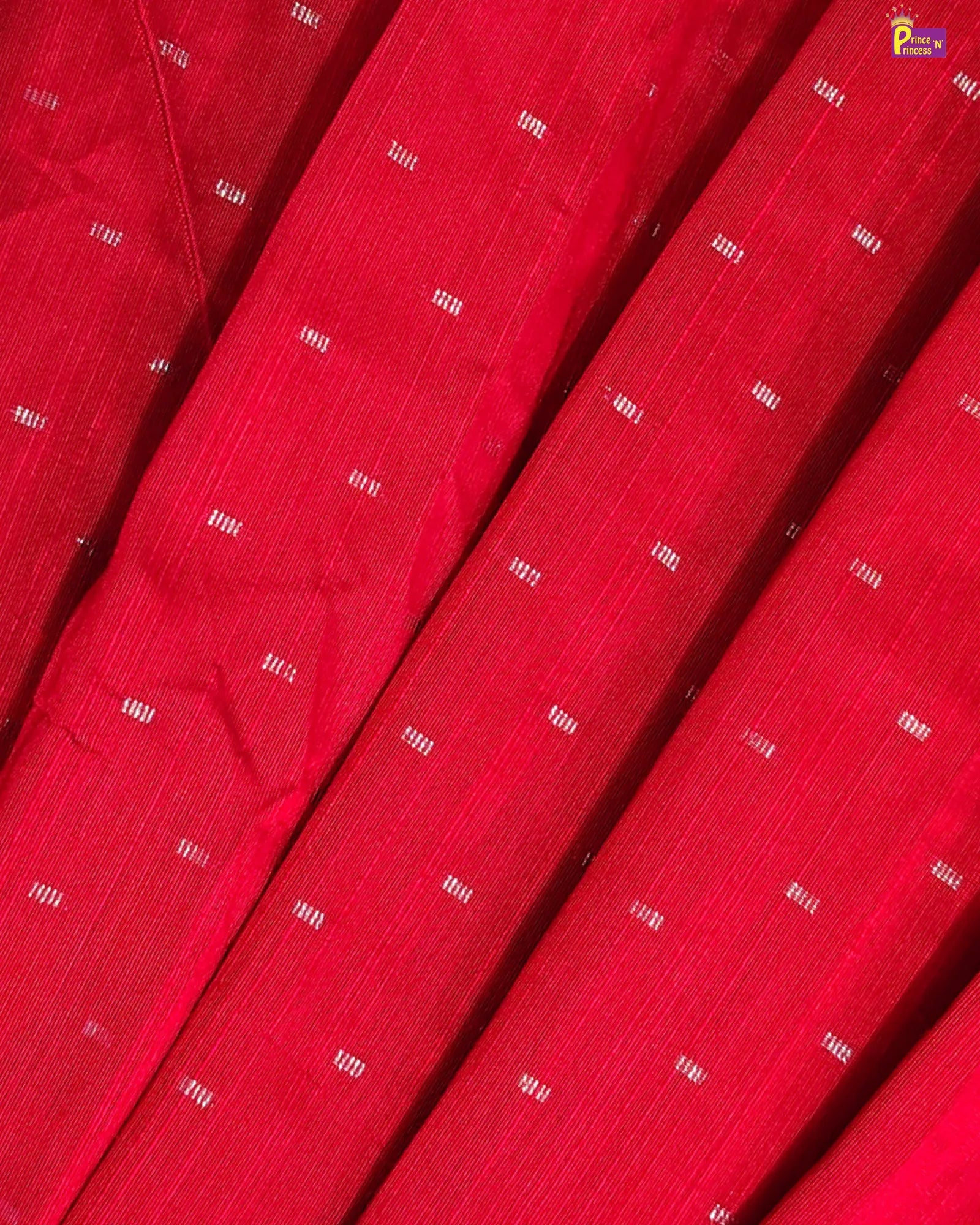 Red Dobby Cotton Frock for Girls | Square Neck Puff Sleeve Daily Wear CF437