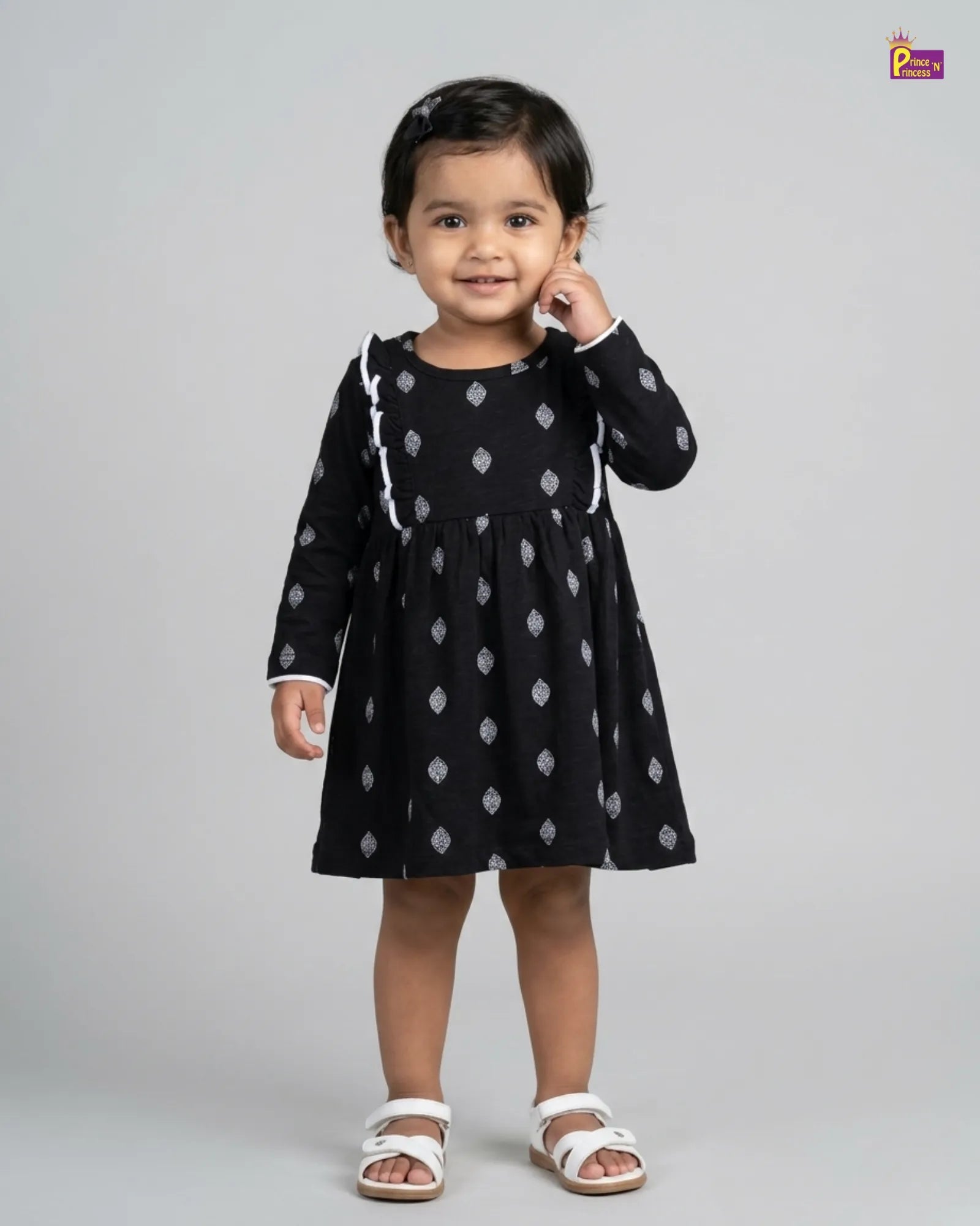 Girls Black Knitted Frock KF033 for kids festival wear