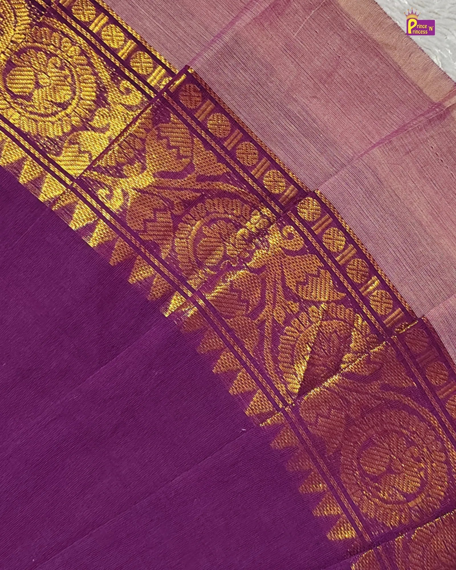 Chettinad cotton Purple fabric with gold embroidery