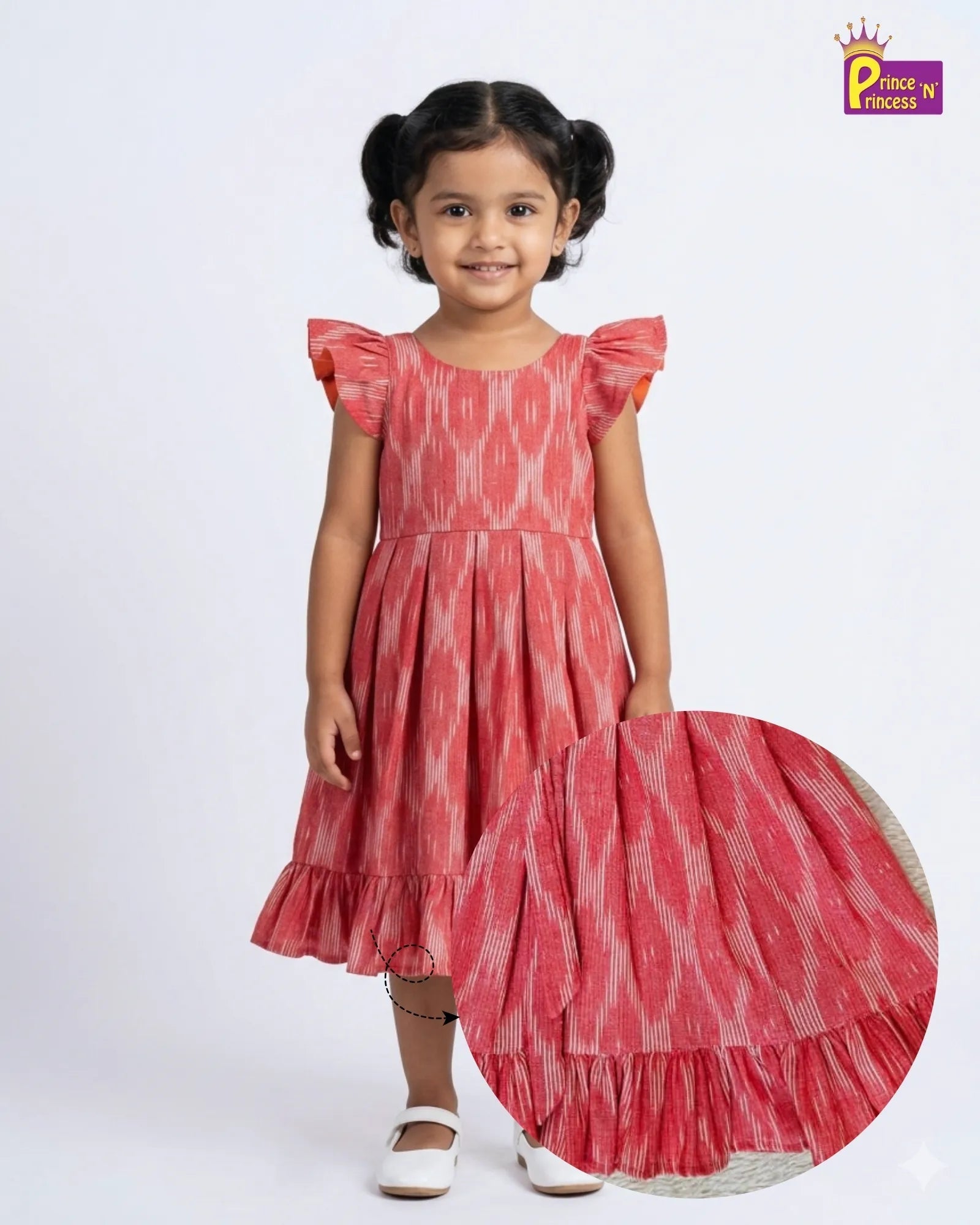 Girls Cotton Ikkat Knee Frock - Breathable Summer Dress for Kids CF392 - Prince N Princess