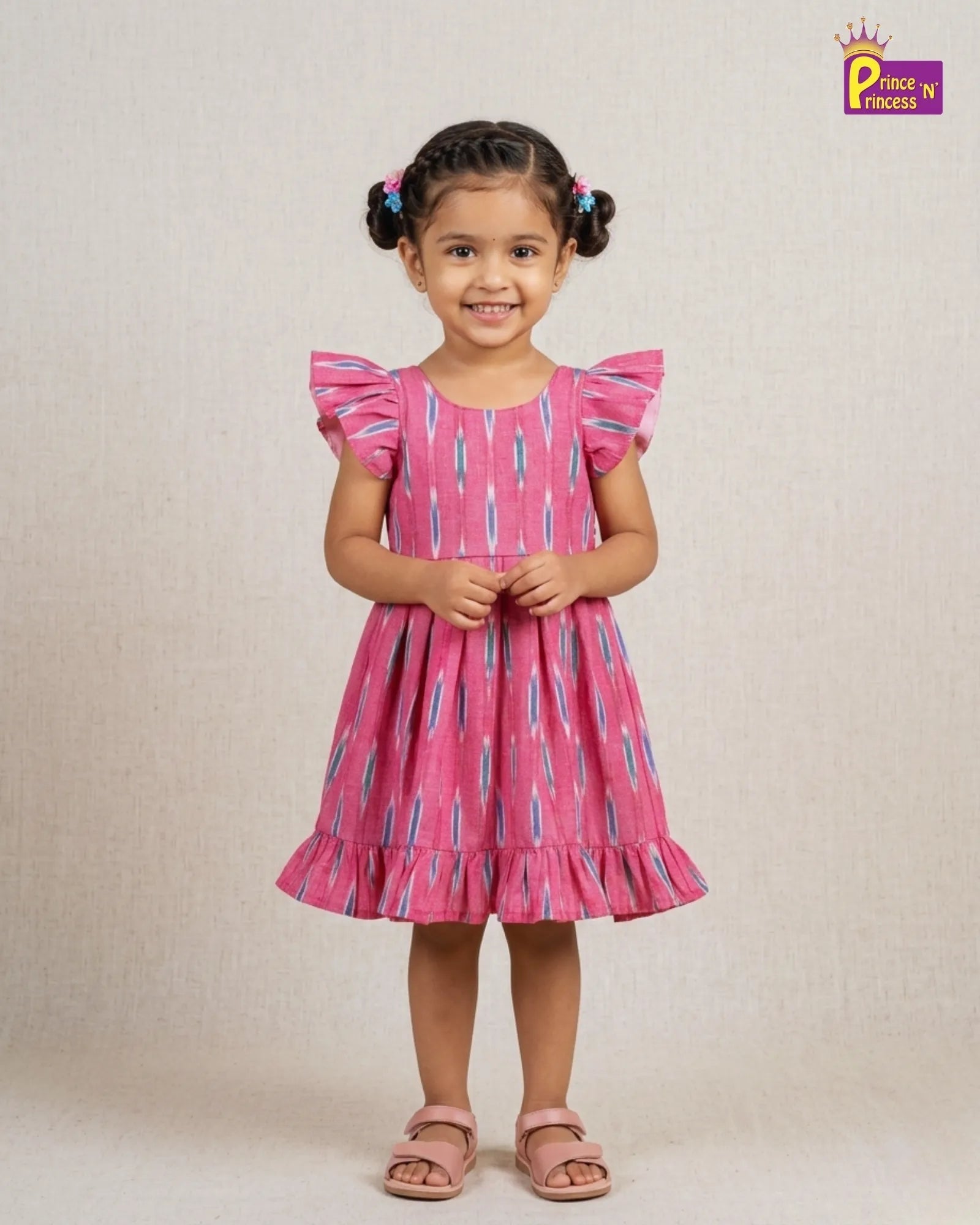 Girls Cotton Ikkat Knee Frock - Breathable Summer Dress for Kids