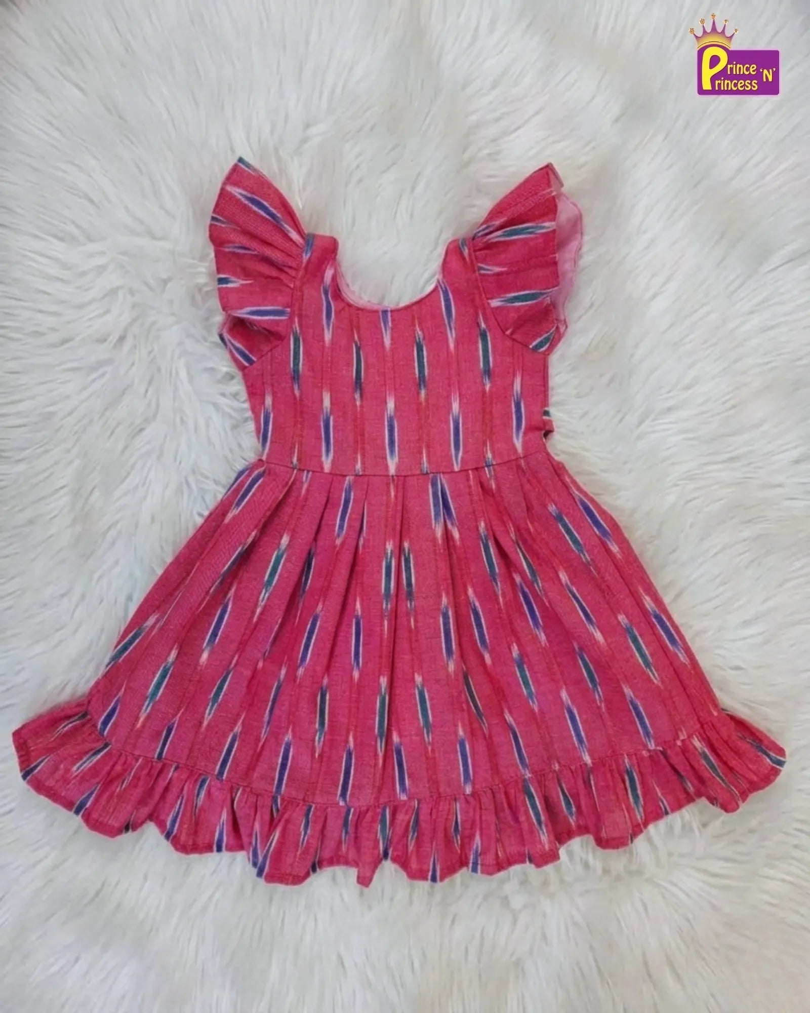 Girls Cotton Ikkat Knee Frock - Breathable Summer Dress for Kids CF397 for kids festival wear