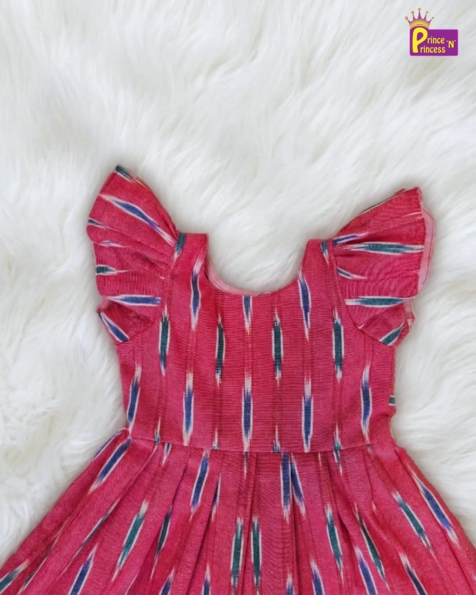 Girls Cotton Ikkat Knee Frock - Breathable Summer Dress for Kids CF397 - Prince N Princess