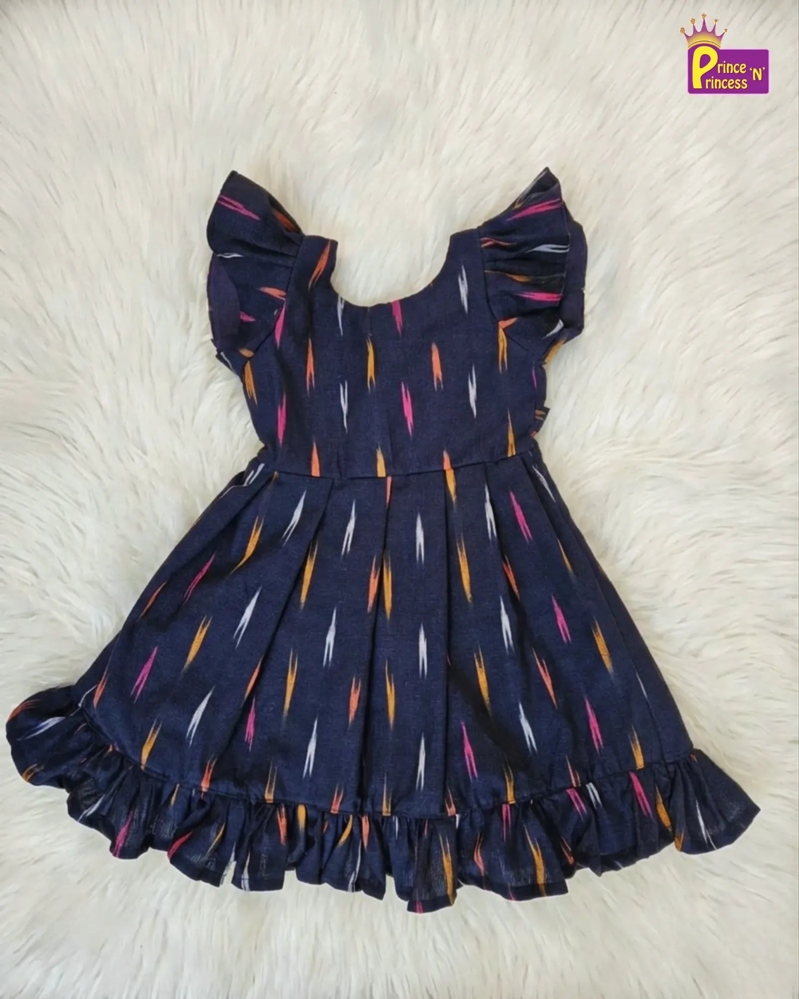 Girls Cotton Ikkat Knee Frock - Soft & Breathable Summer Dress