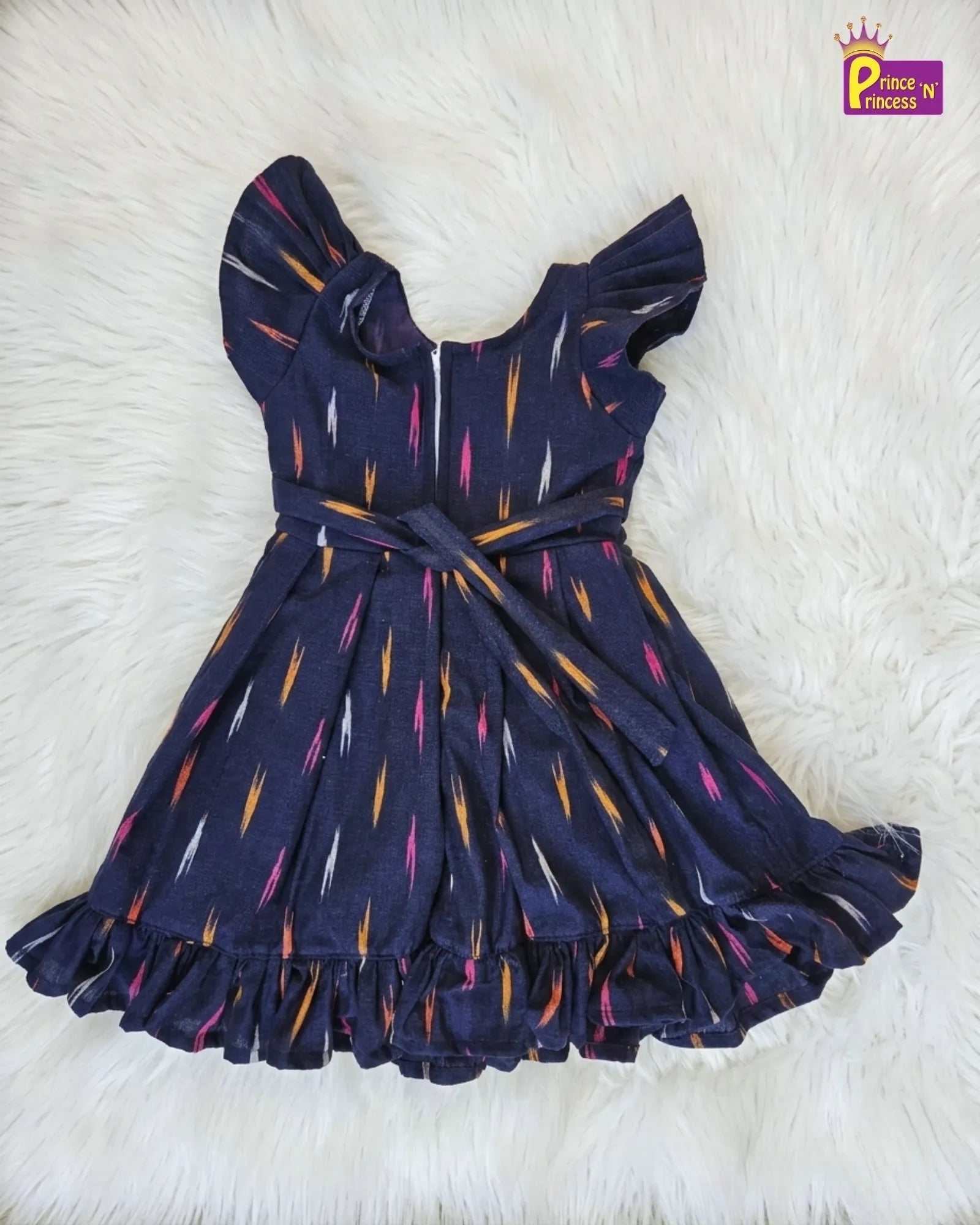 Girls Cotton Ikkat Knee Frock - Soft & Breathable Summer Dress CF395 - Prince N Princess
