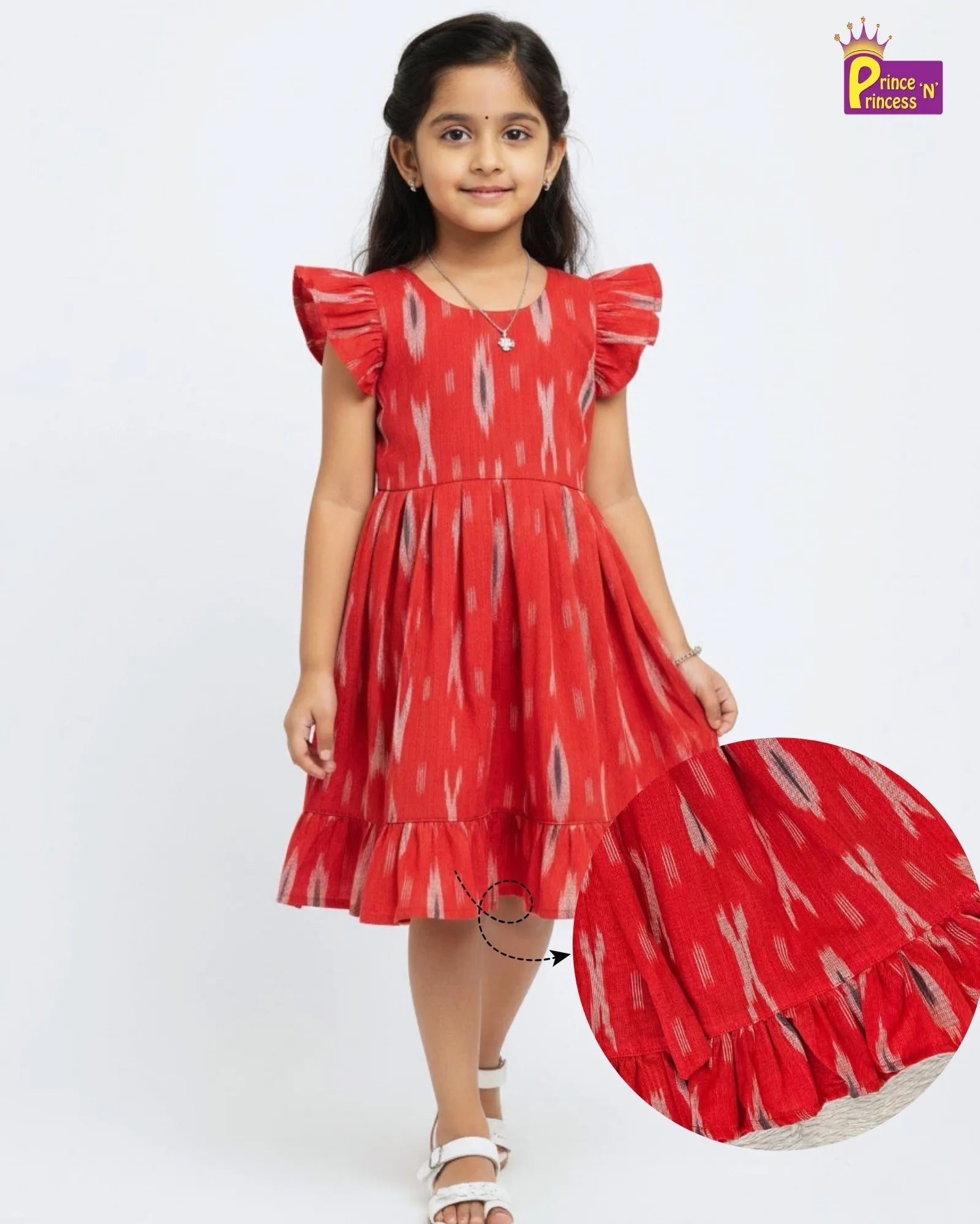 Girls Cotton Ikkat Knee Frock - Soft & Breathable Summer Dress CF396 - Prince N Princess