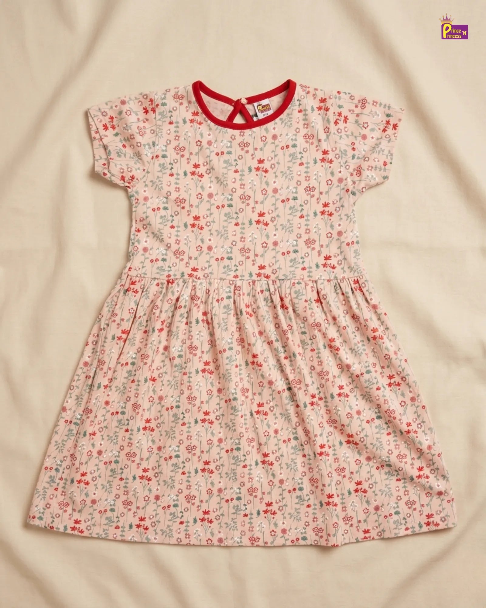 Girls Cotton Knitted Frock in Baby Pink Printed KF017 for kids festival wear